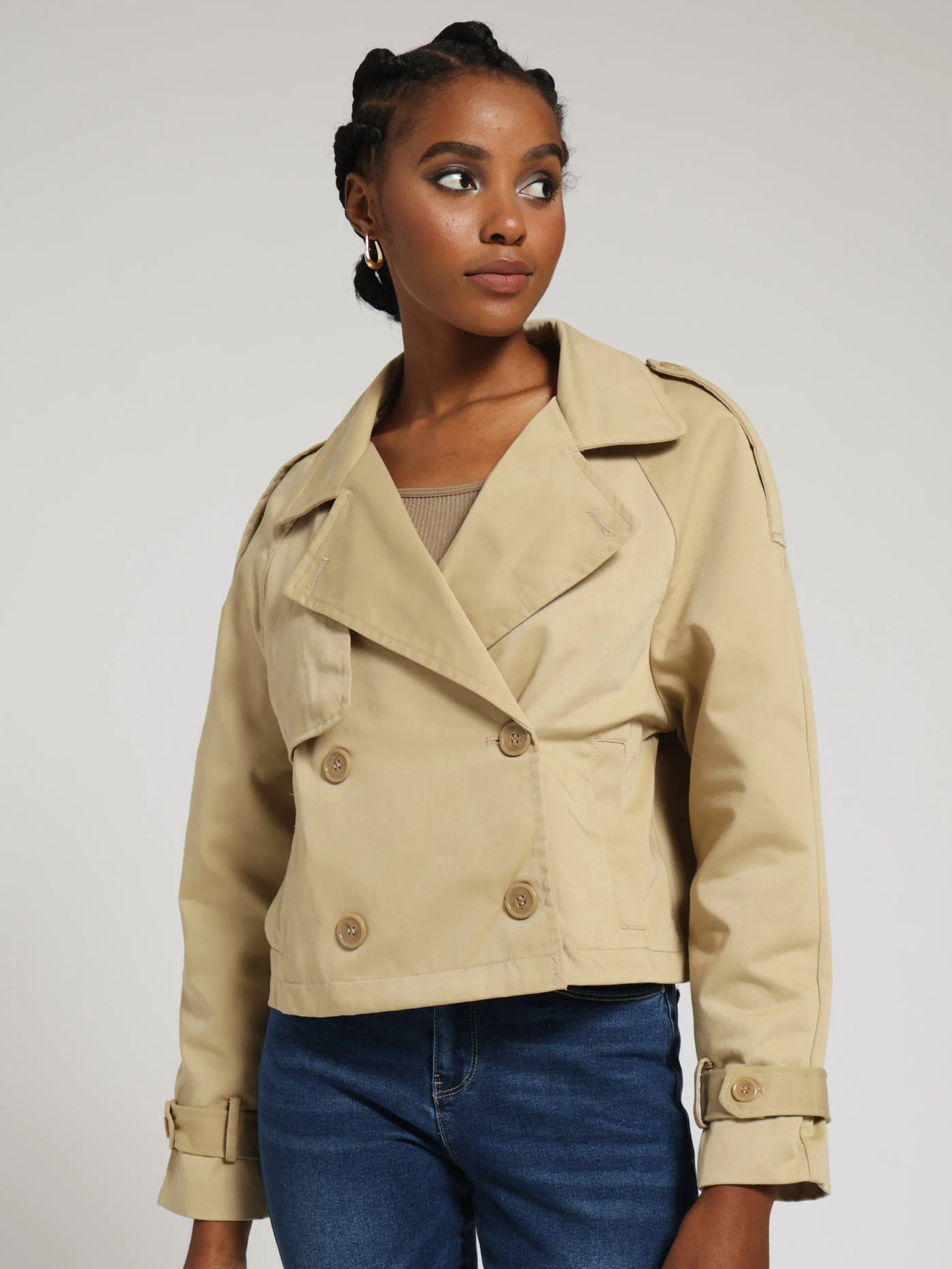Cropped Trench Coat - Stone