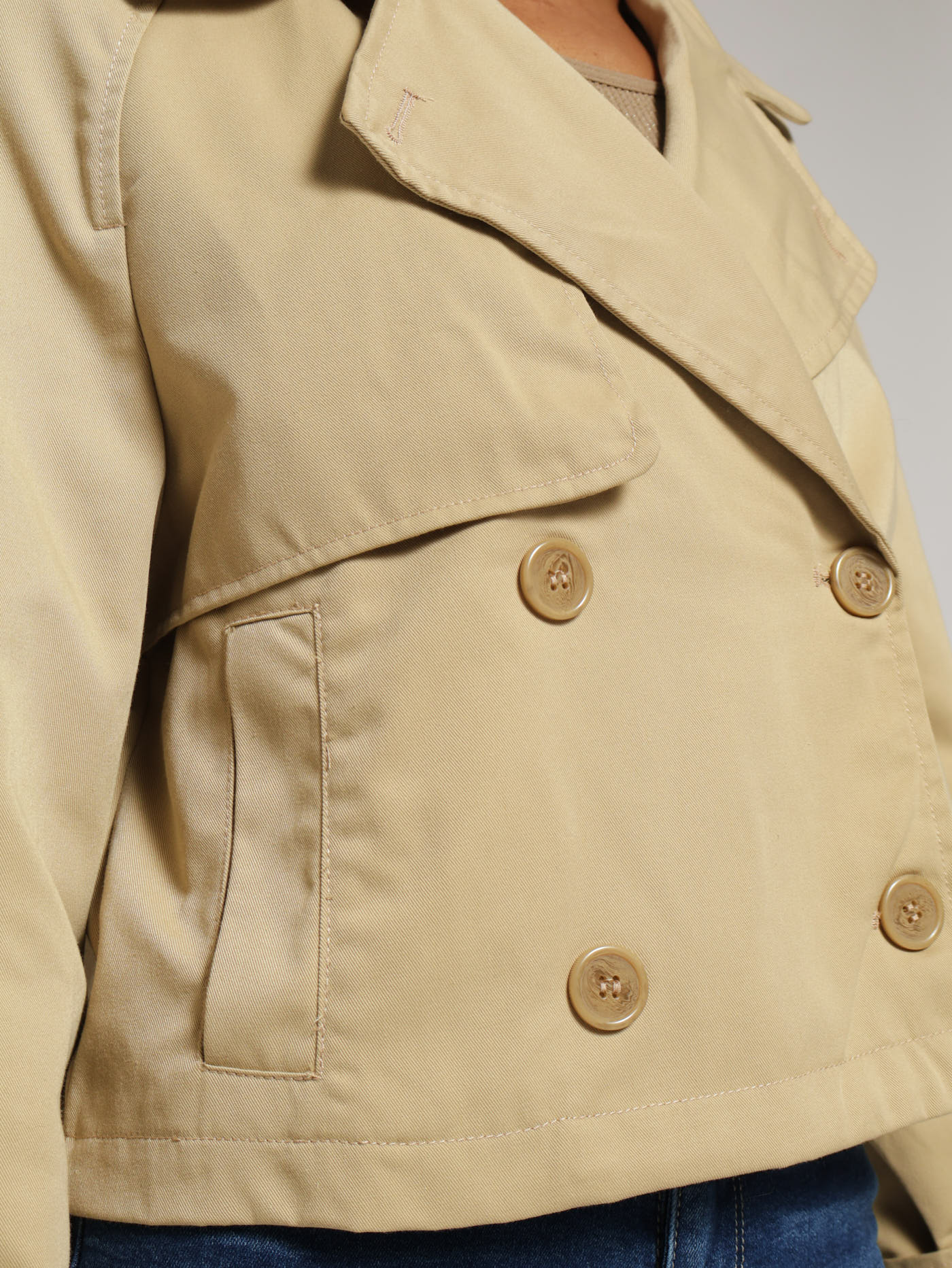 Cropped Trench Coat - Stone - Image 4