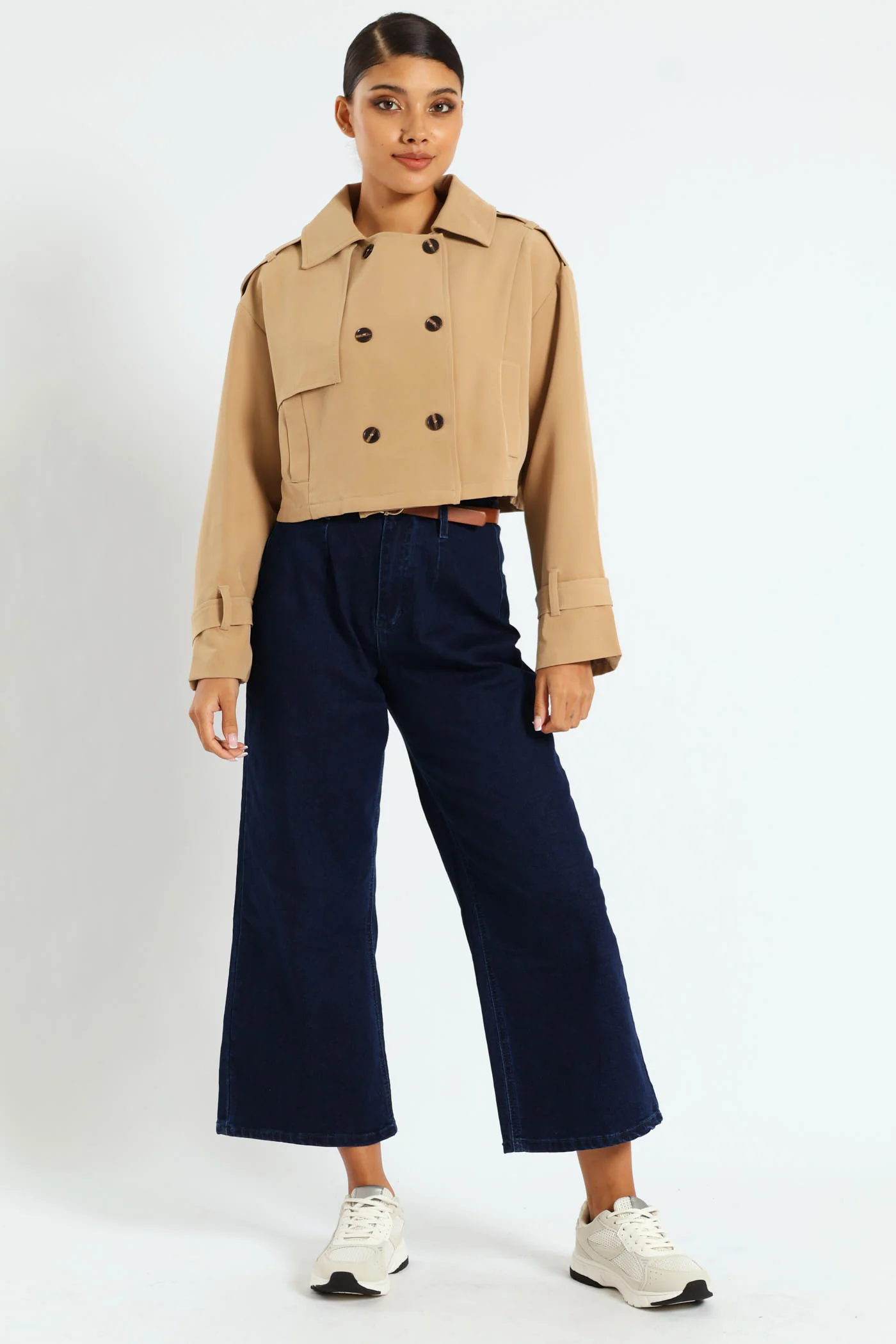 Cropped Trench Jacket - Beige - Image 2