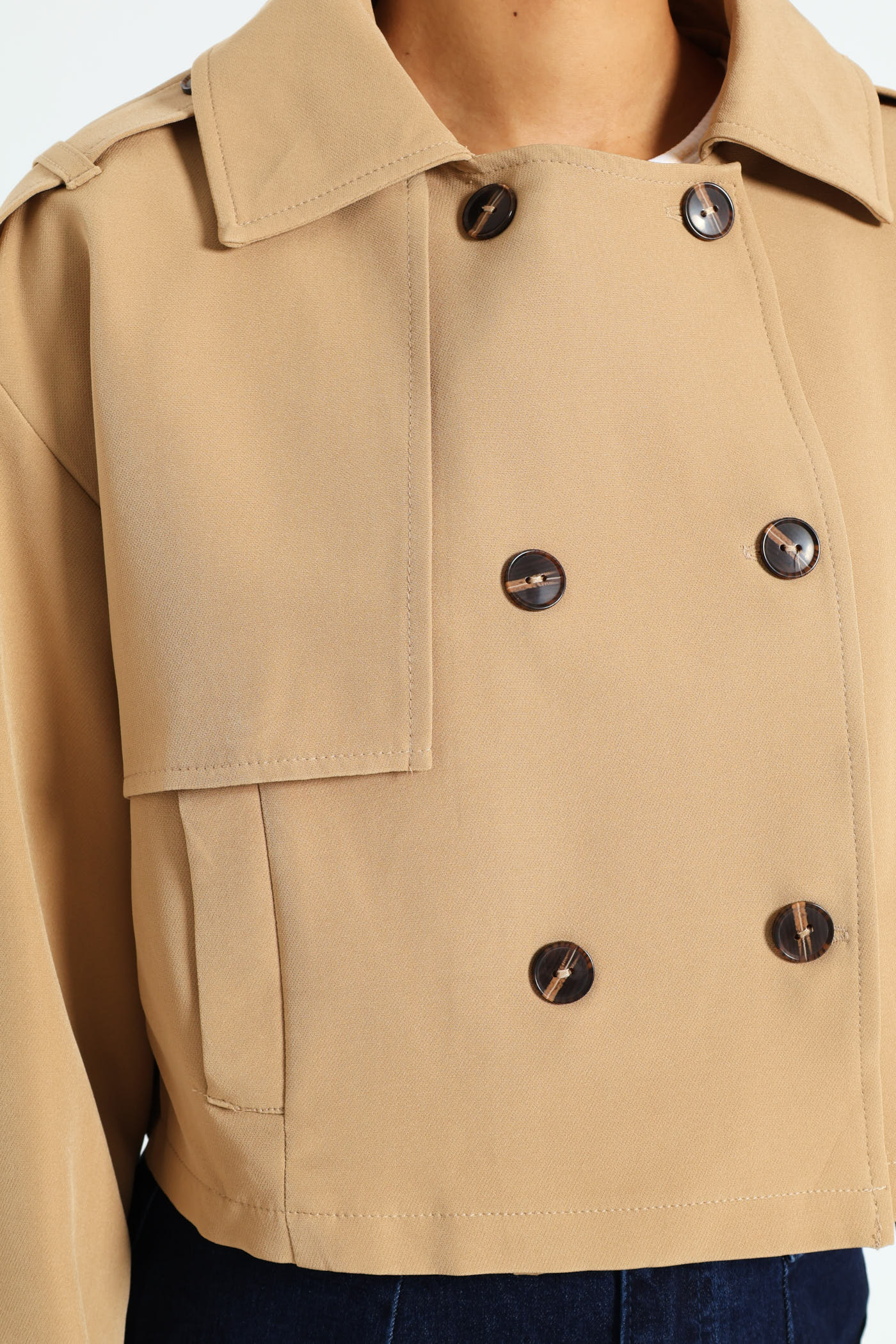 Cropped Trench Jacket - Beige - Image 3