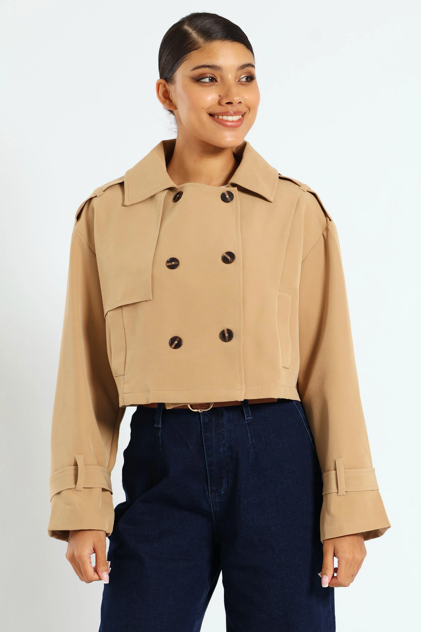 Cropped Trench Jacket - Beige - Image 6