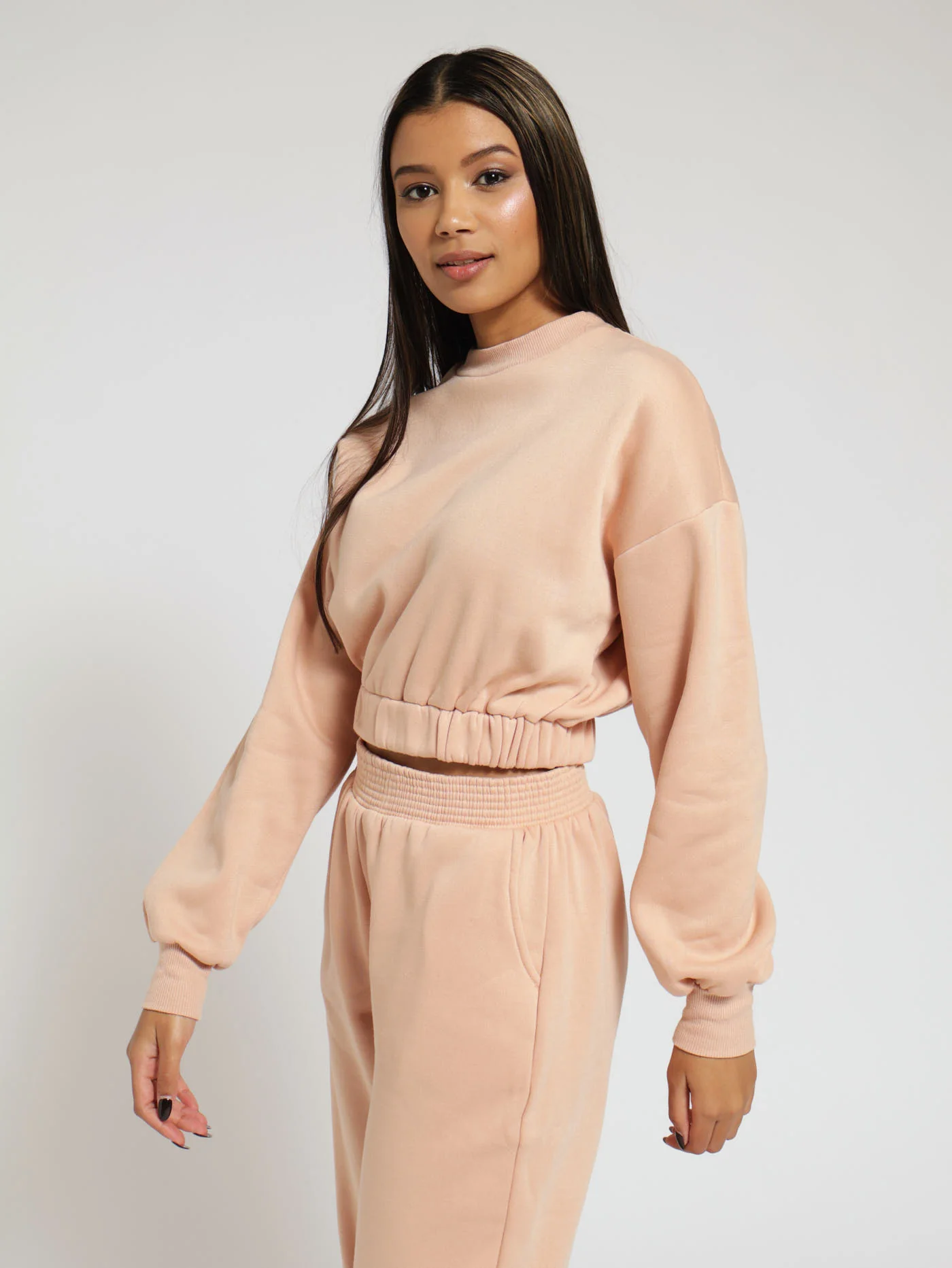 Cropped Elastic Waist Fleece Top - Blush - Image 2