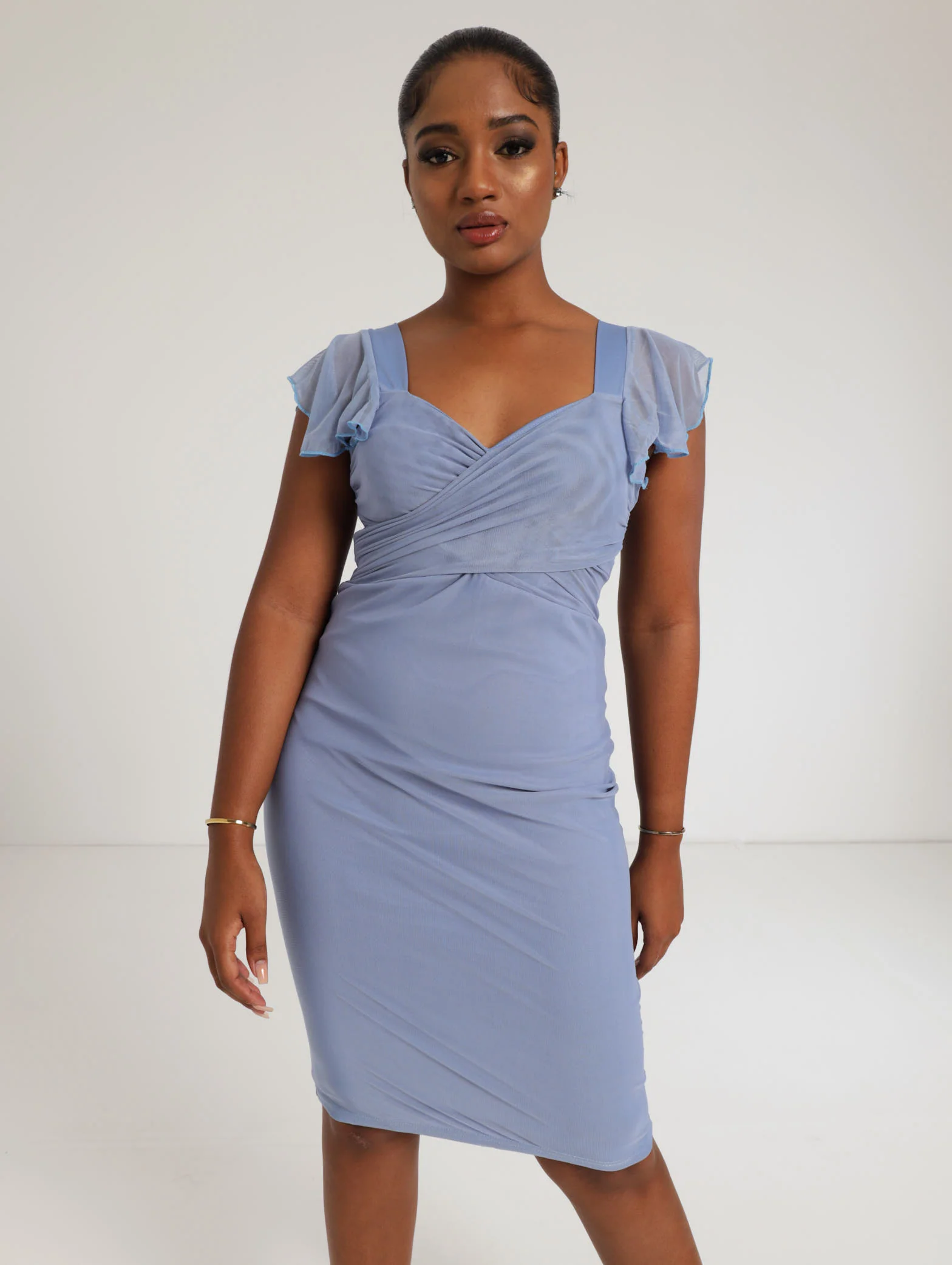 Cross Front Mesh Dress - Blue