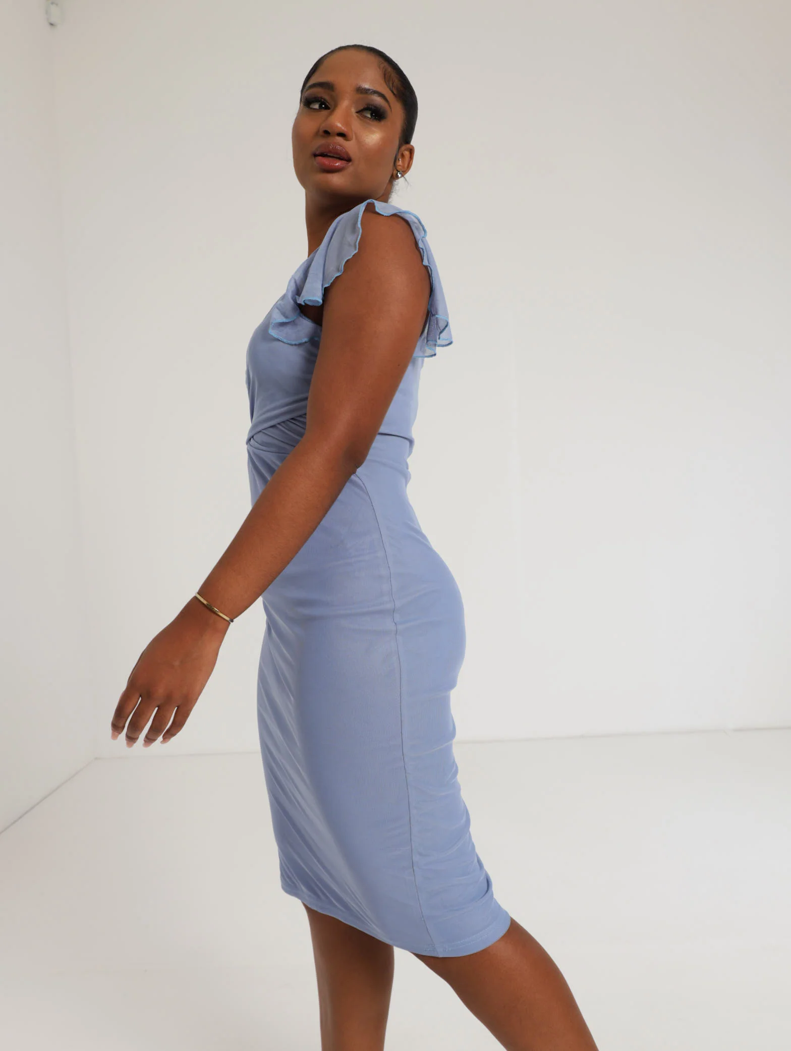 Cross Front Mesh Dress - Blue - Image 3