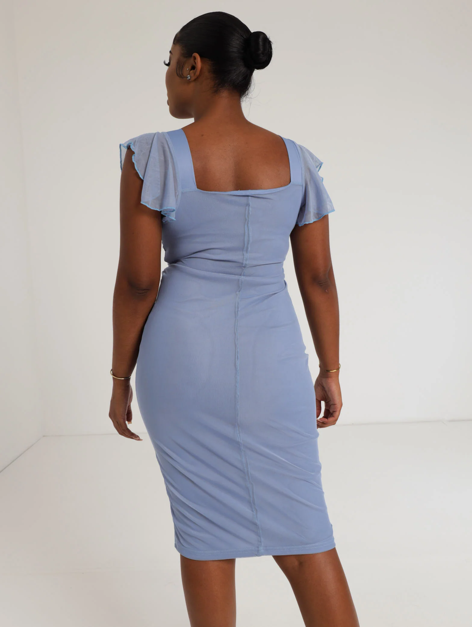 Cross Front Mesh Dress - Blue - Image 4