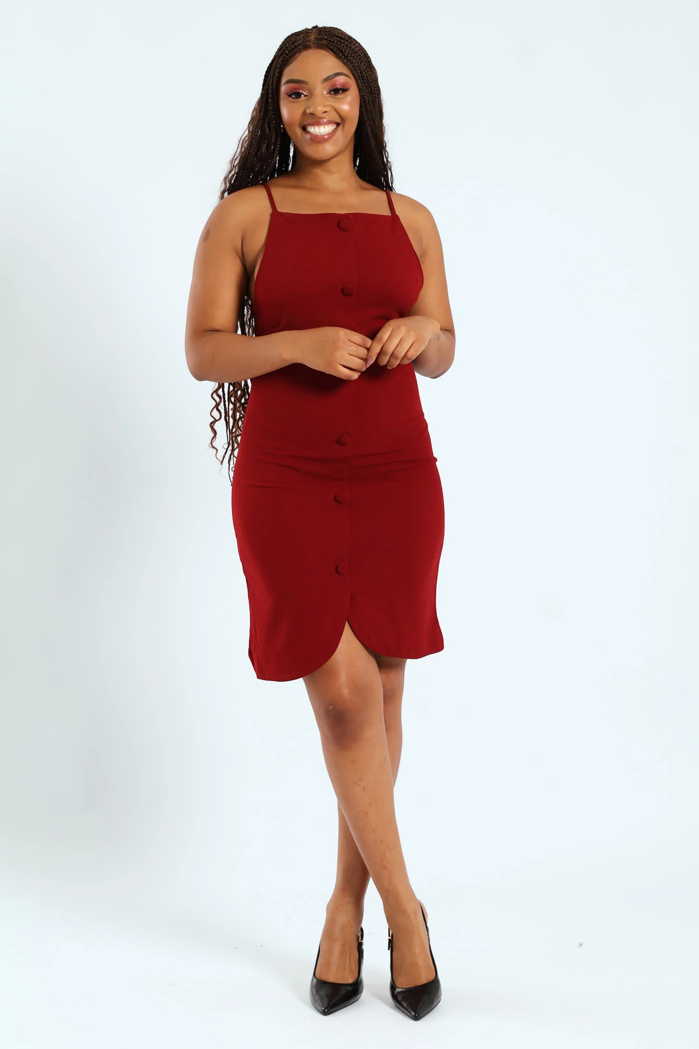 Curved Hem Mock Blazer Look Dress - Dark Red