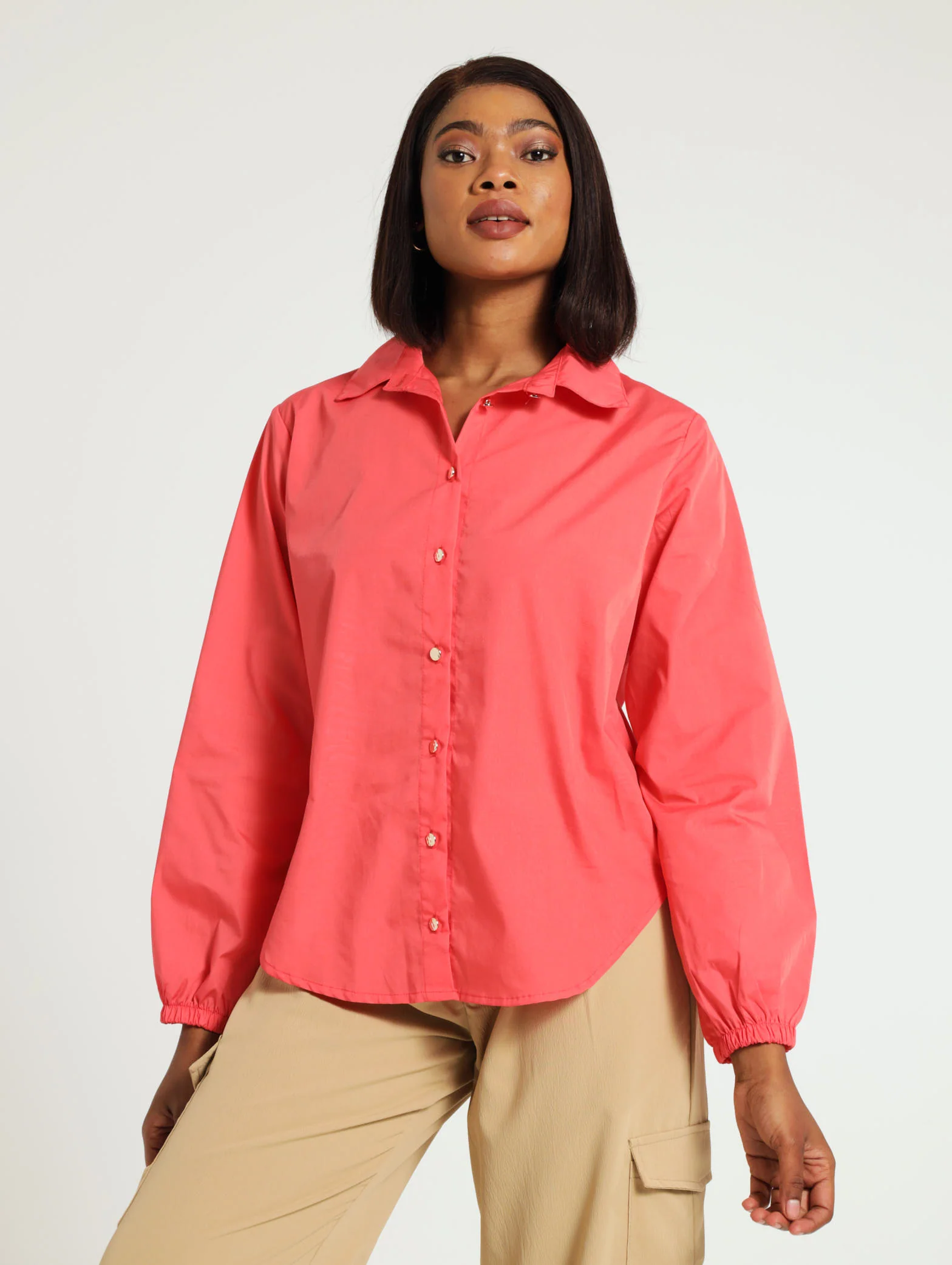 Curved Hem Sleeve Poplin Shirt