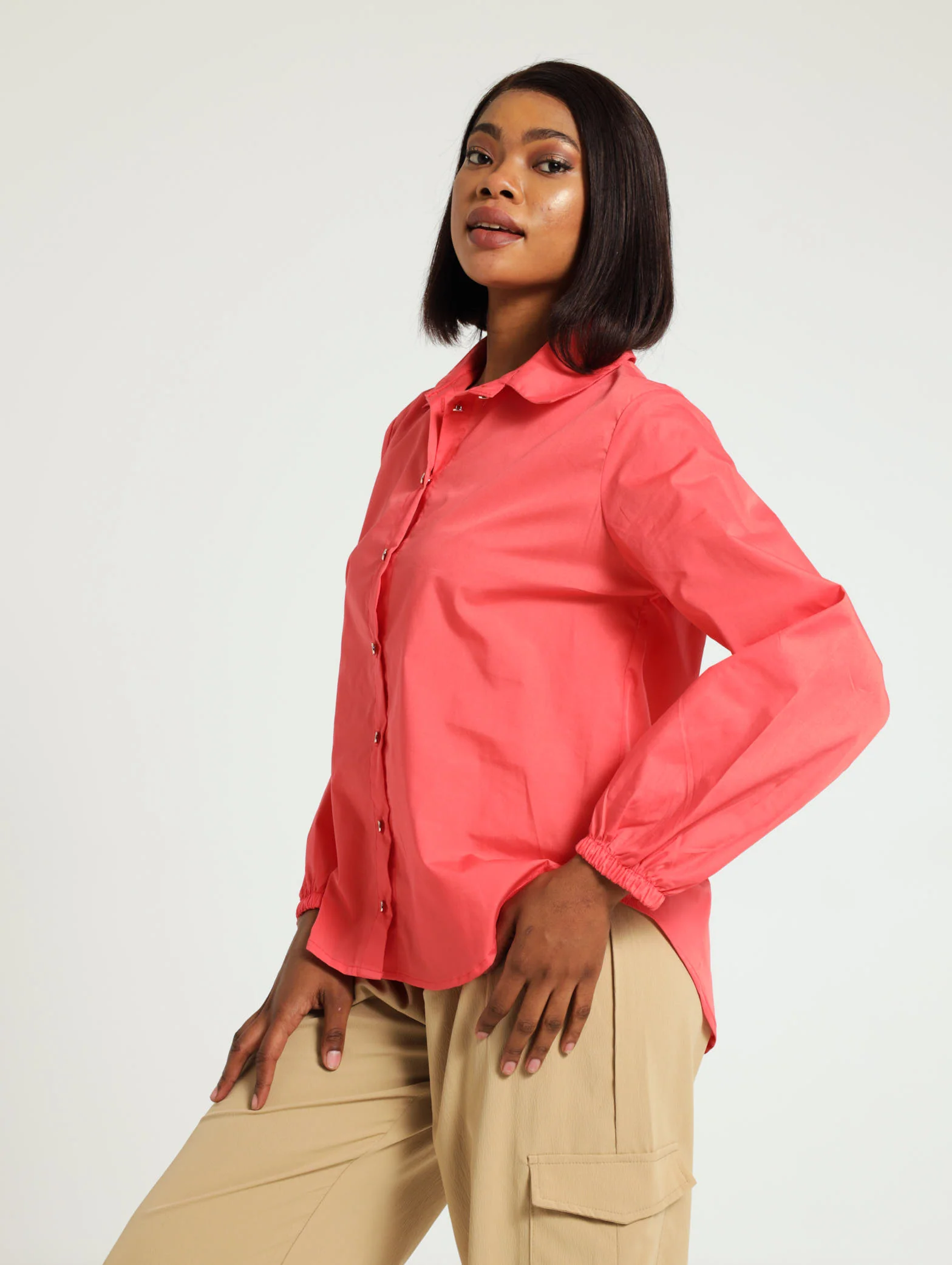 Curved Hem Sleeve Poplin Shirt - Image 2