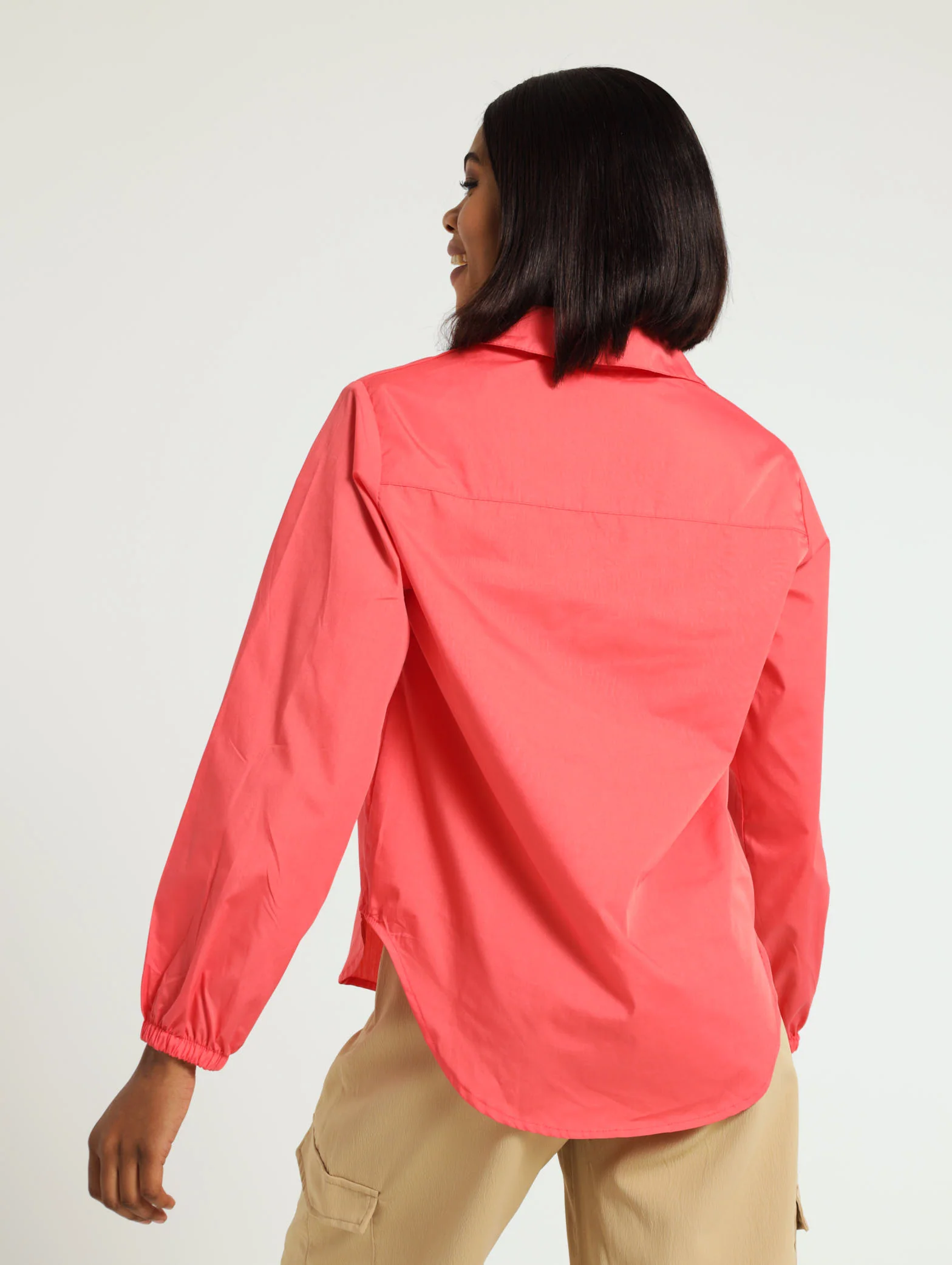 Curved Hem Sleeve Poplin Shirt - Image 3