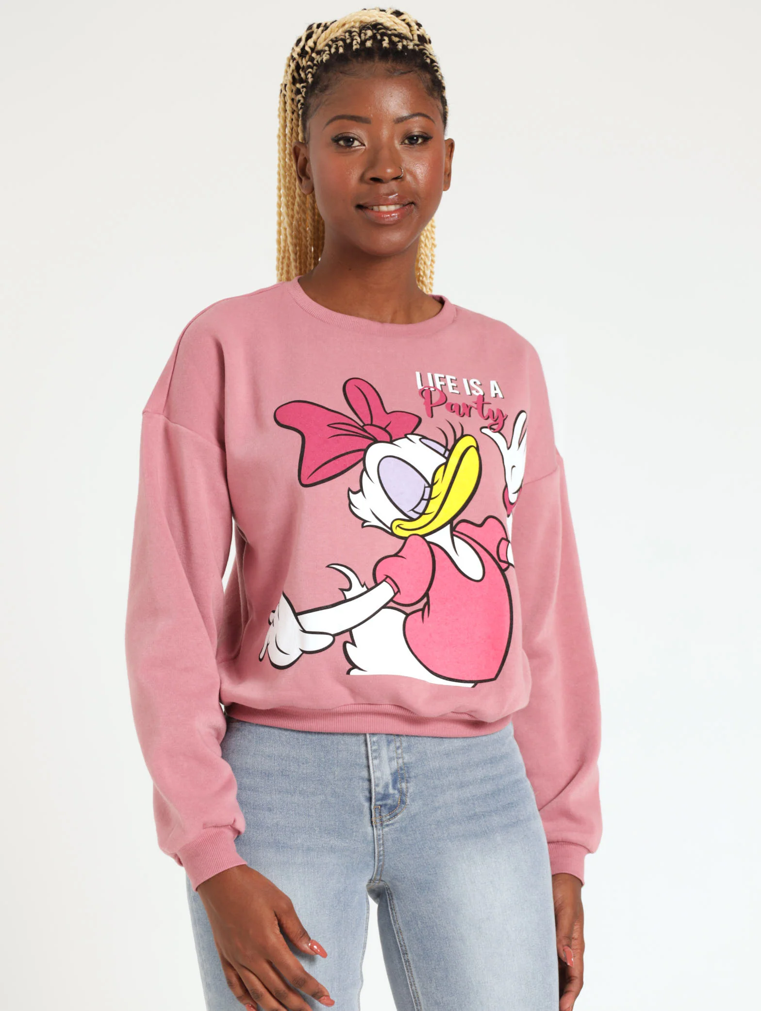 Daisy Crew Long Sleeve Pullover - Pink