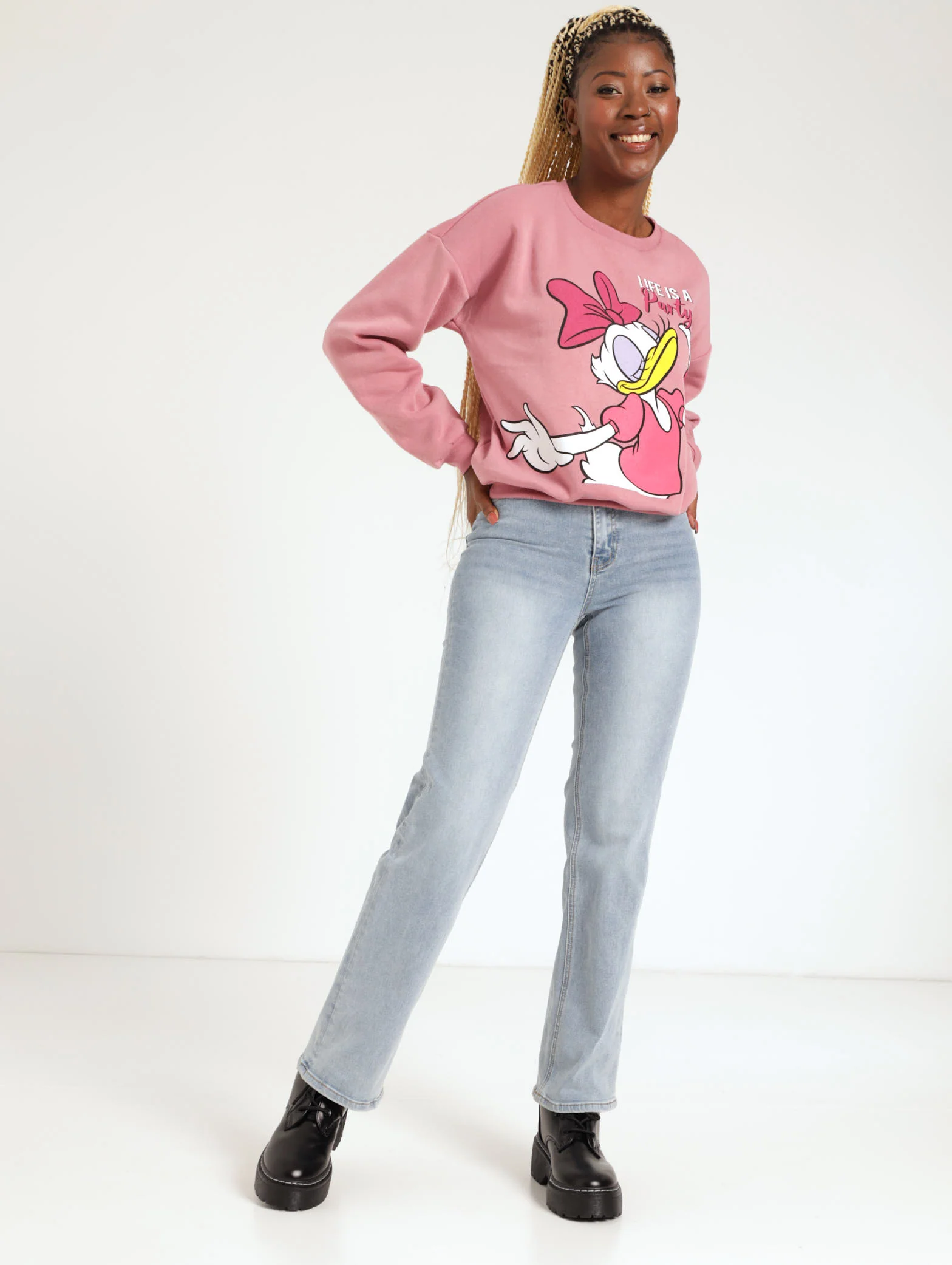 Daisy Crew Long Sleeve Pullover - Pink - Image 2