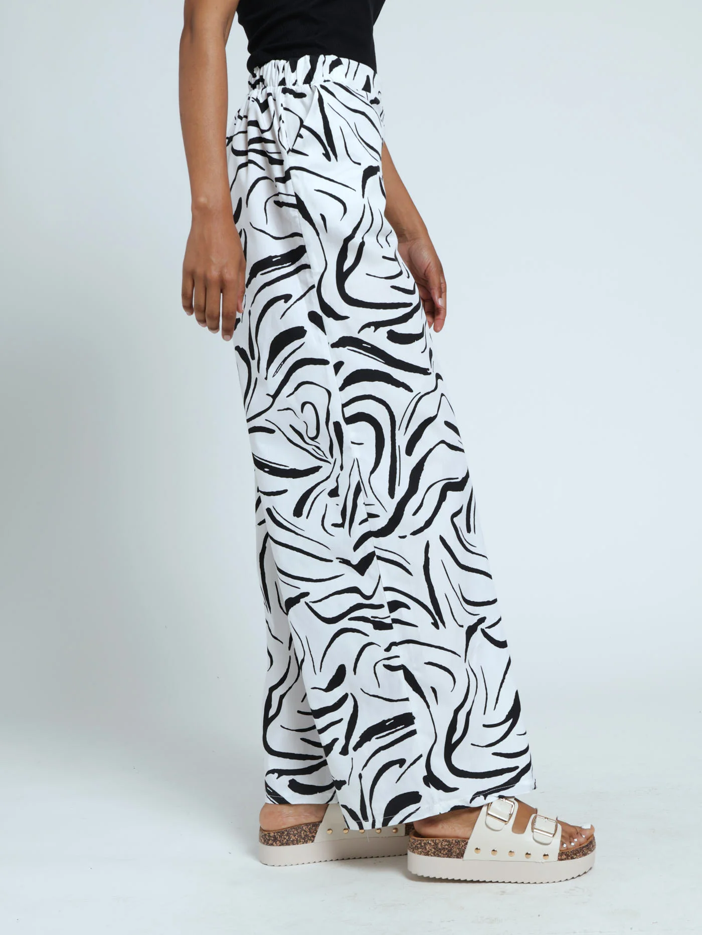 Dash Poplin Wideleg Pants - White/Black - Image 2