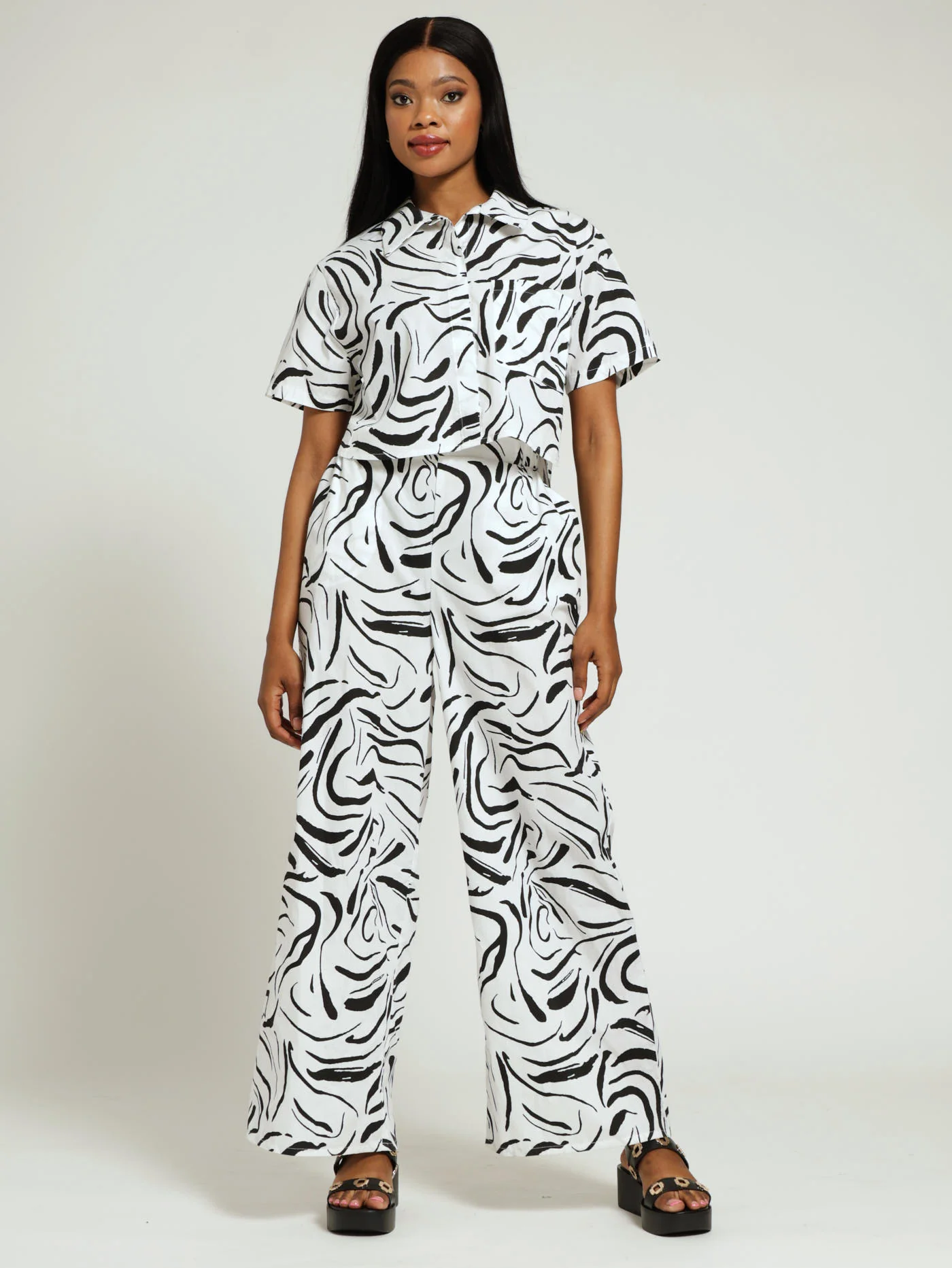 Dash Poplin Wideleg Pants - White/Black - Image 4