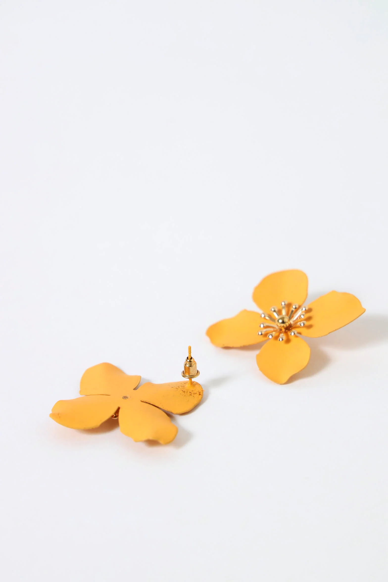 Delicate Statement Flower Earrings - Orange - Image 2