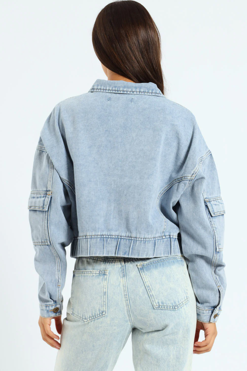 Denim Bomber Jacket - Light Wash - Image 4