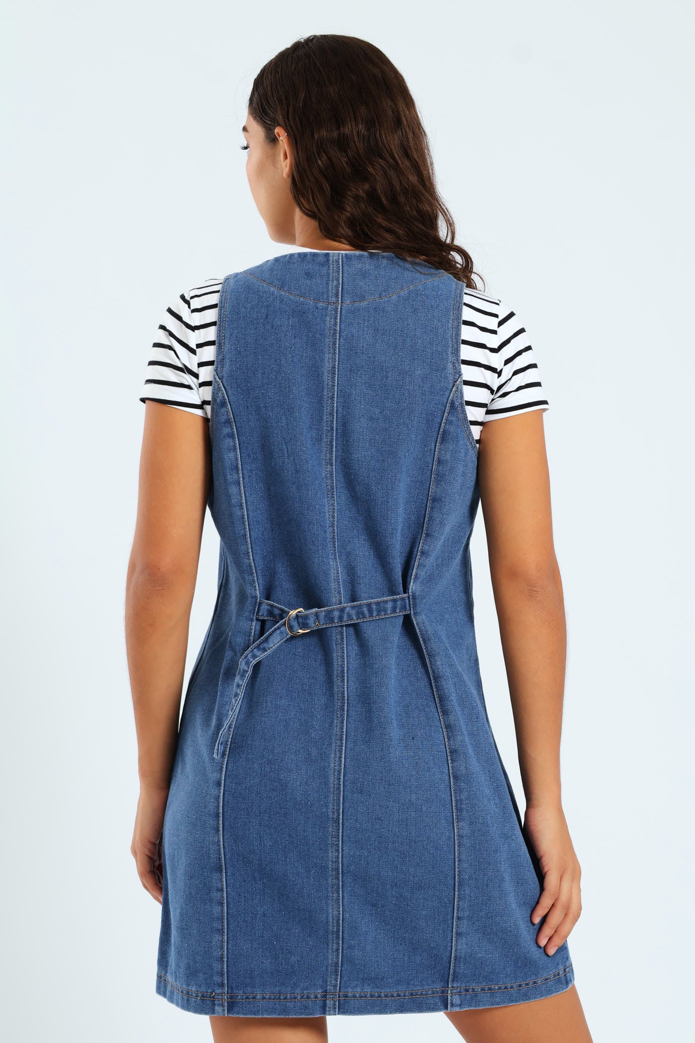 Denim Button Front Pinafore Dress - Stonewash - Image 2