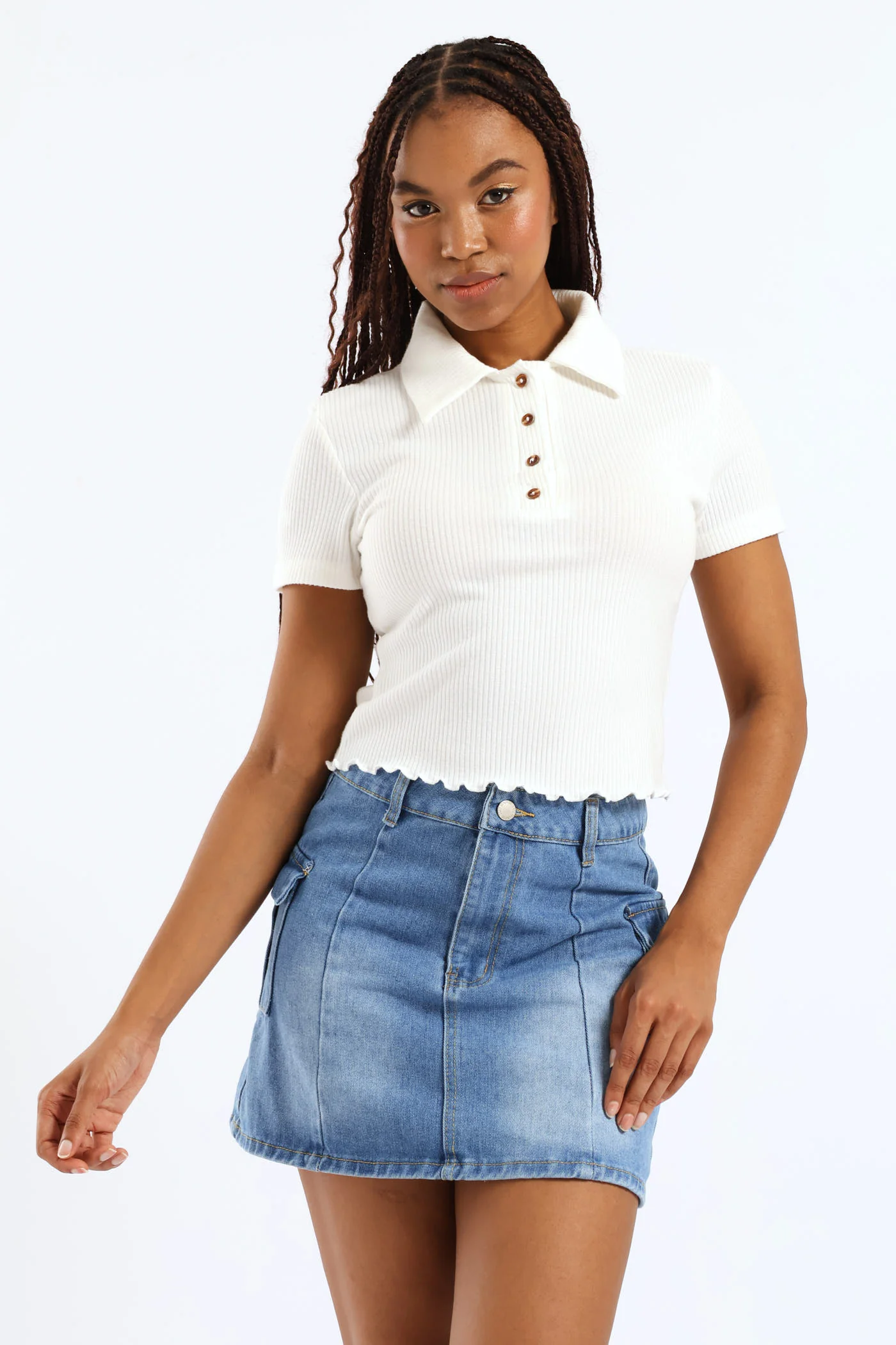 Denim Cargo Mini Skirt - Medium Wash - Image 5