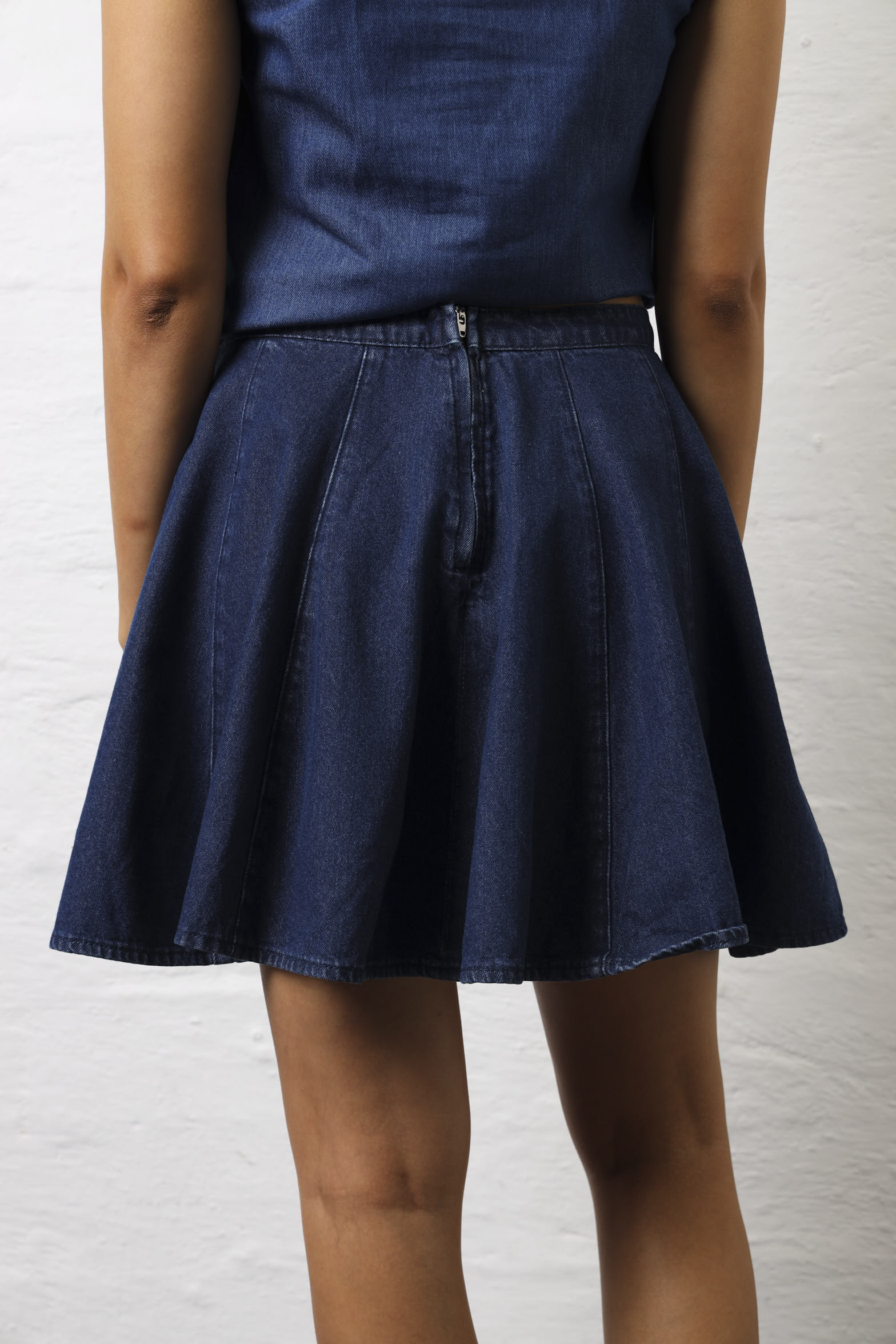 Denim Godet Mini Skirt - Dark Wash - Image 4