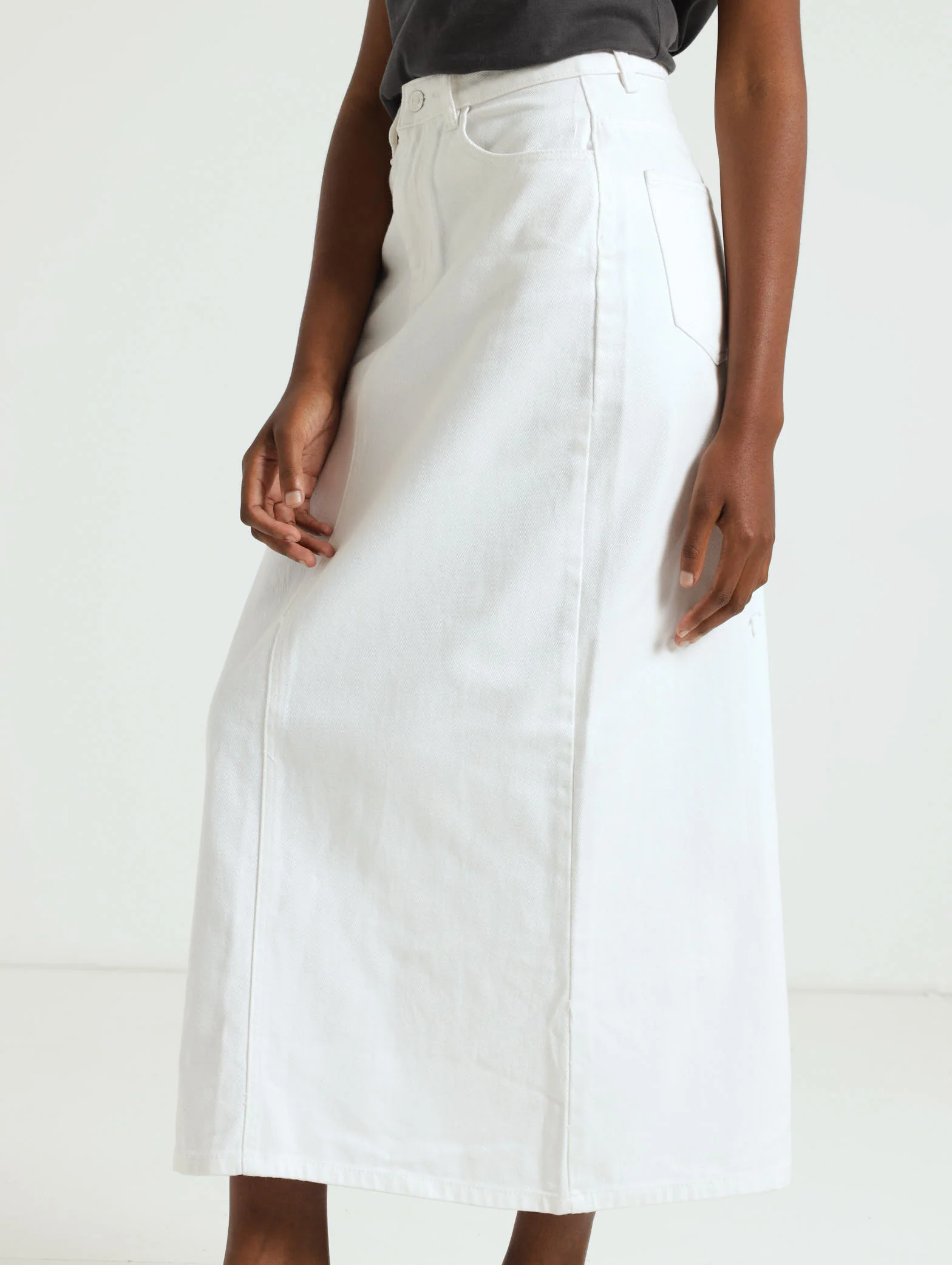 Denim Maxi Skirt - White - Image 3