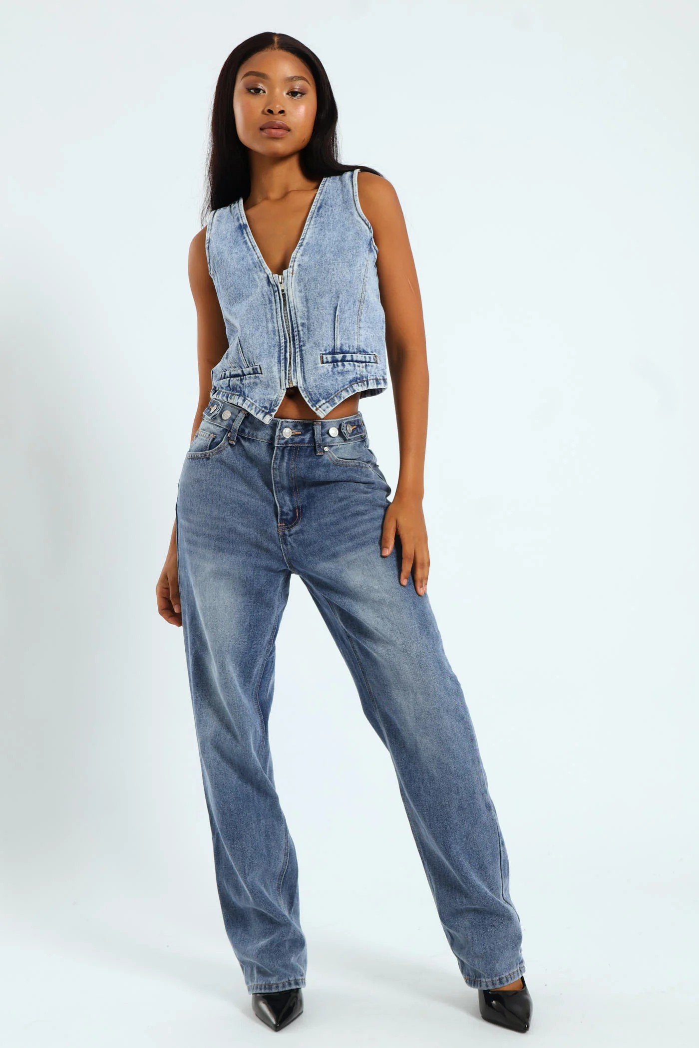 Denim Zip Front Waistcoat - Light Wash - Image 2