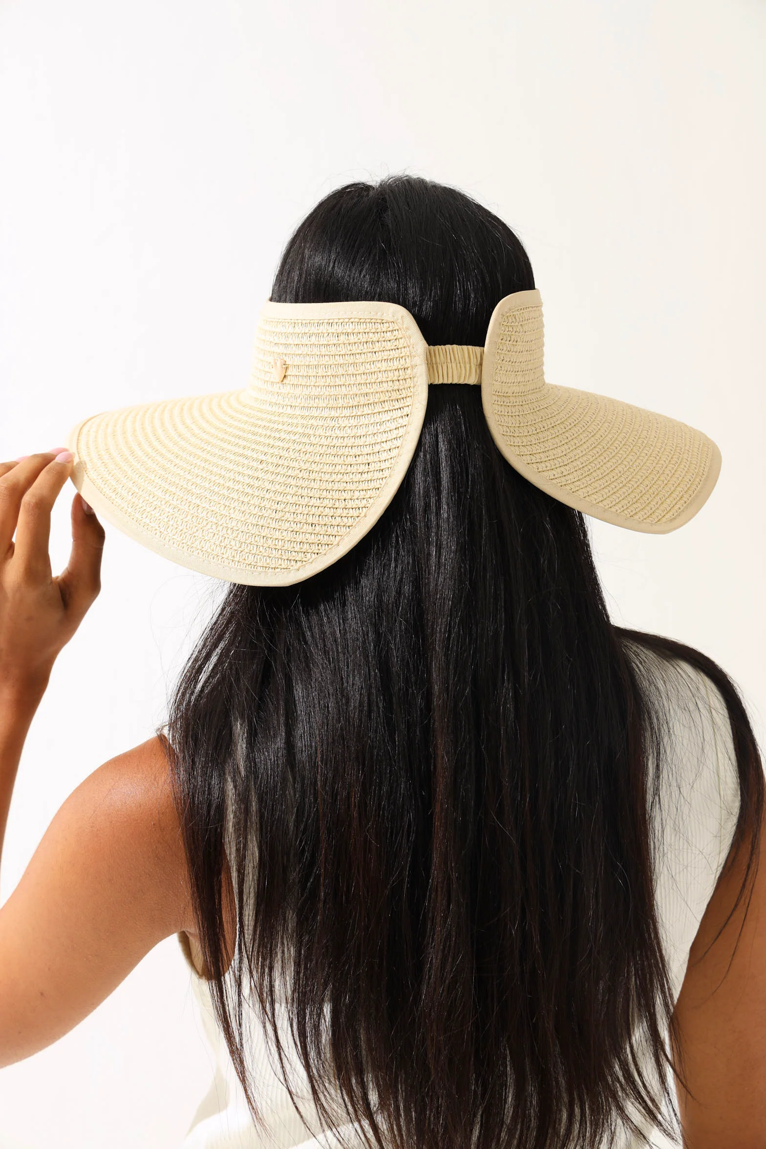 Detachable Metal Disc Trim Straw Sun Hat - Natural - Image 5