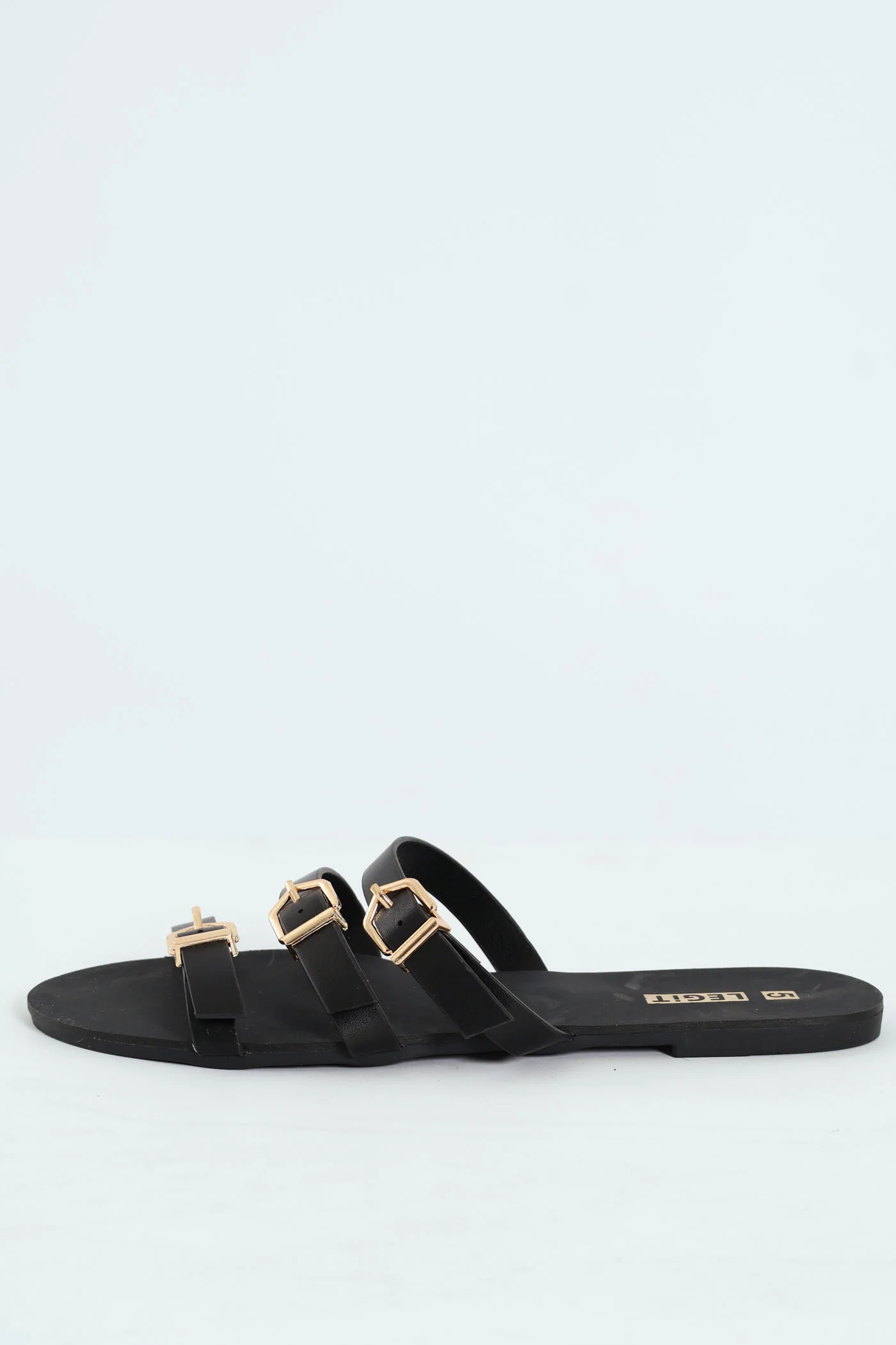 Detail Buckle Flat Multi Strap Sandal - Black