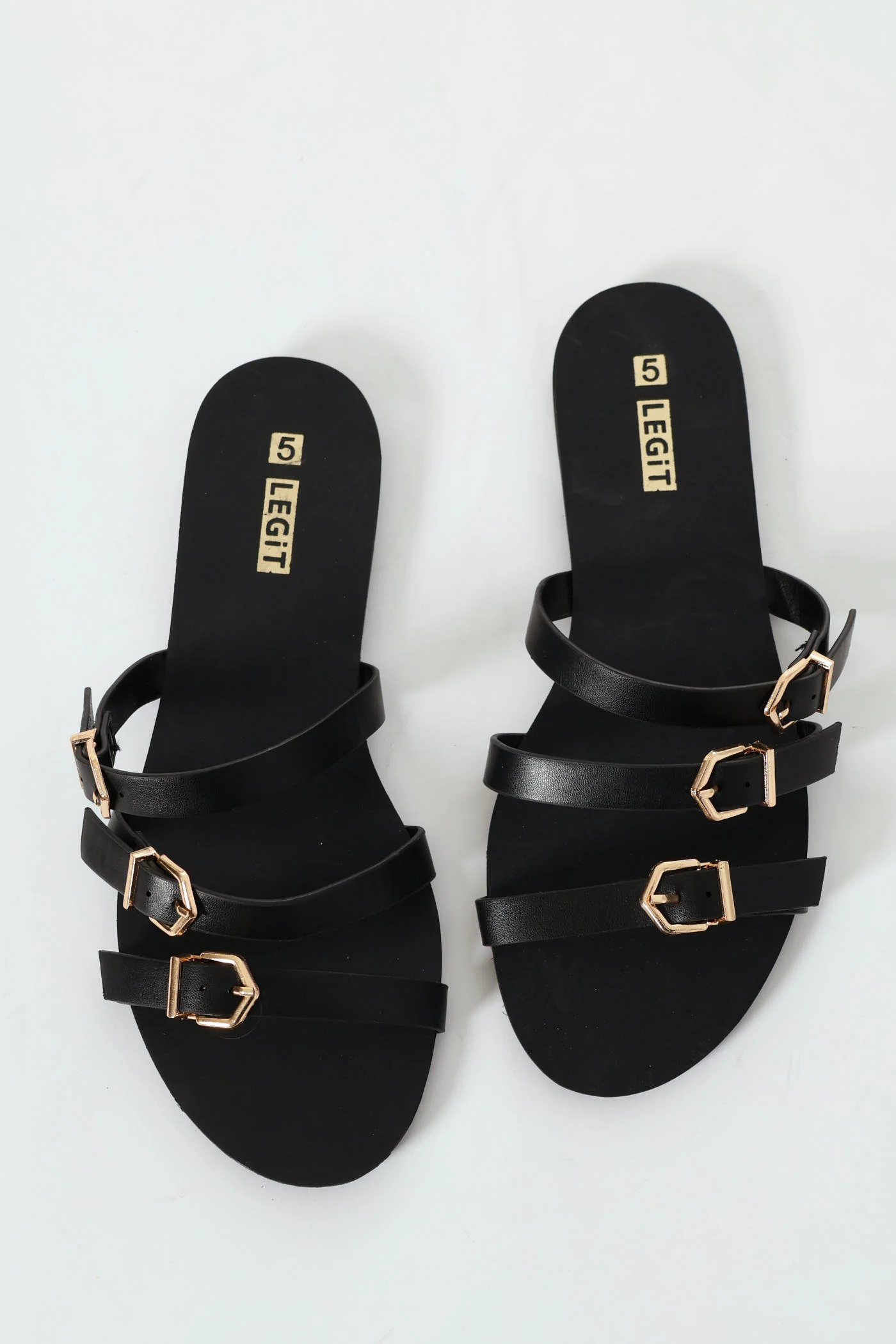 Detail Buckle Flat Multi Strap Sandal - Black - Image 2