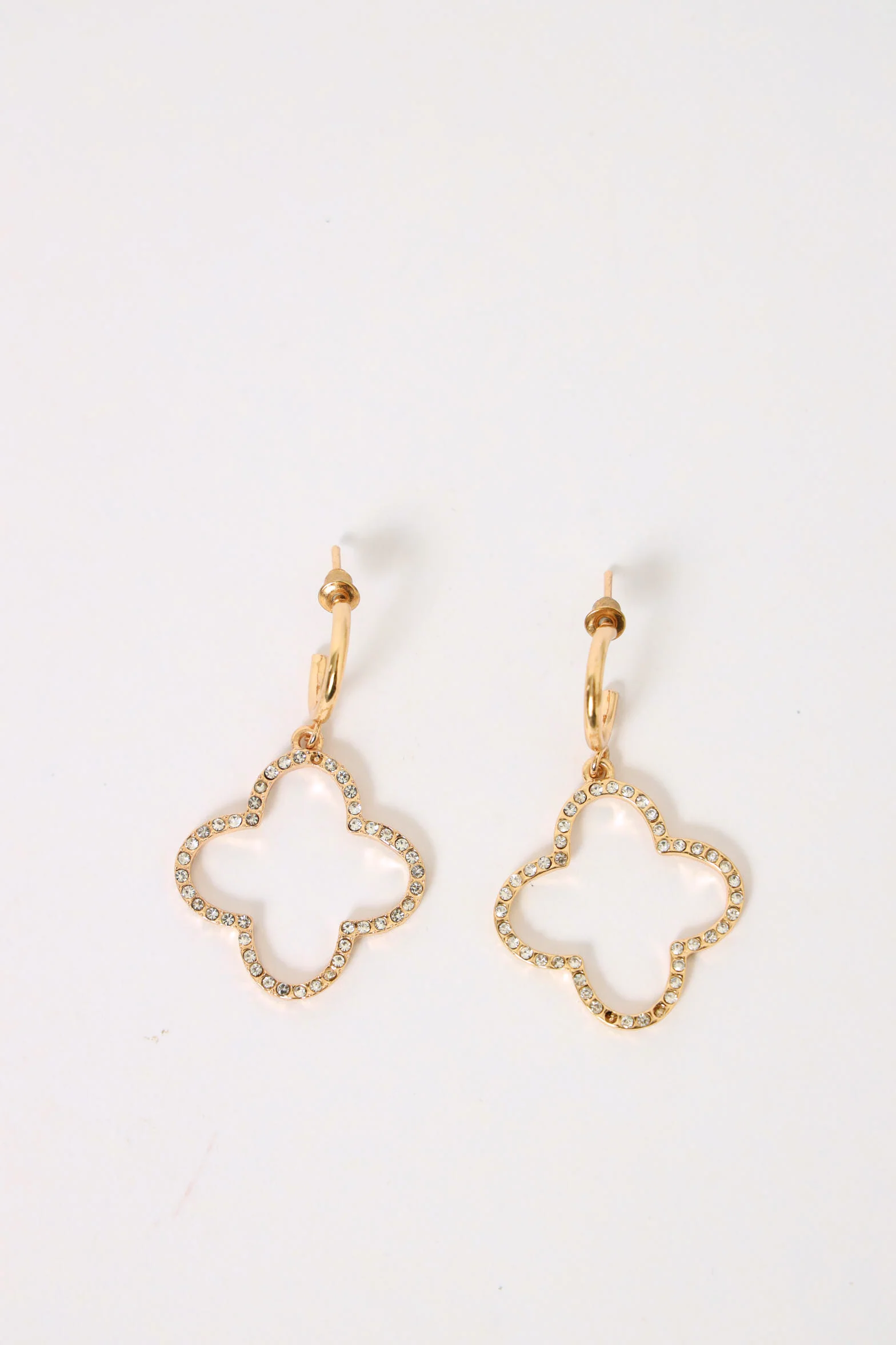 Diamante 4 Leaf Flower Earrings - Gold - Image 3