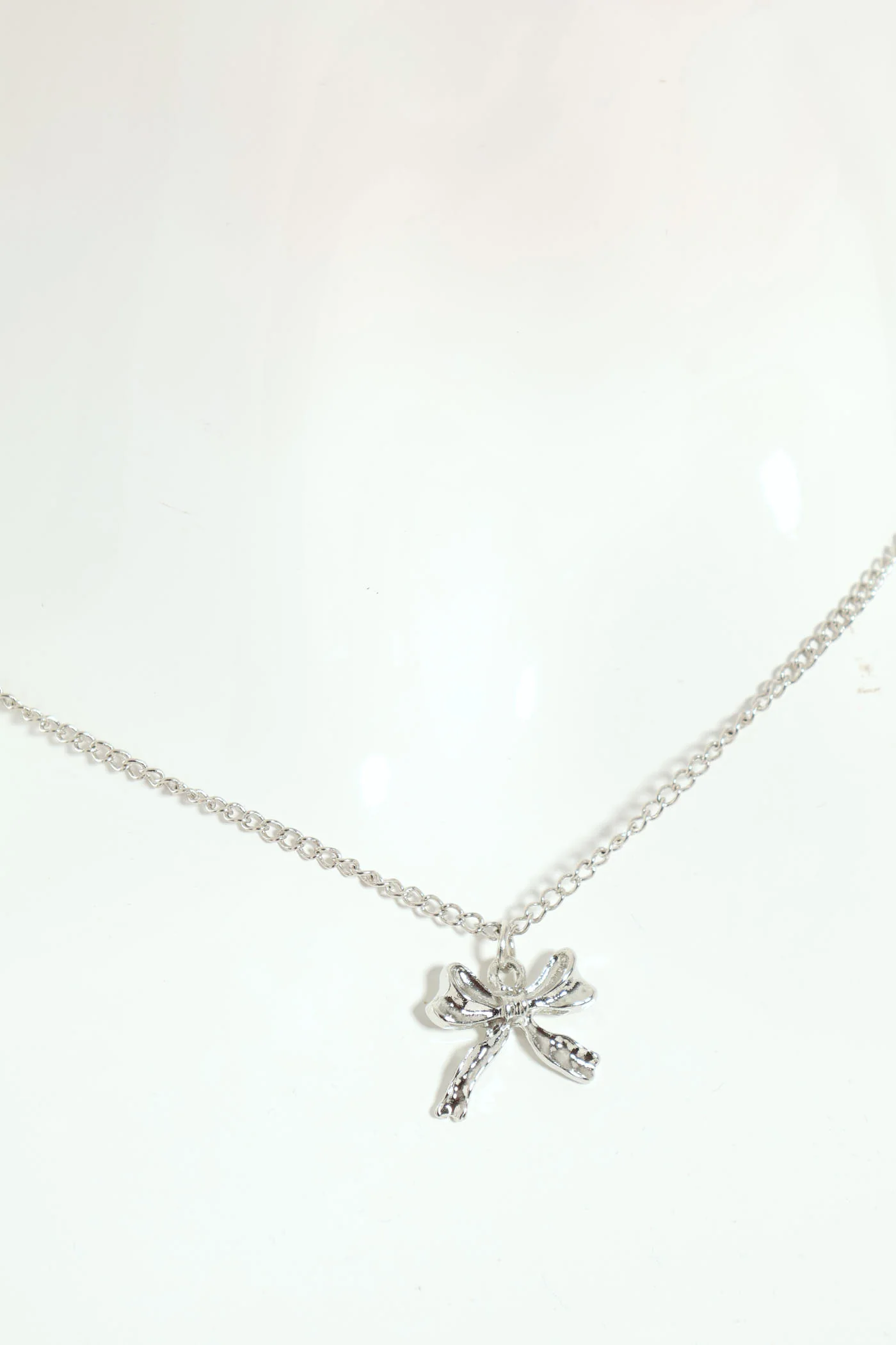 Diamante Bow Necklace & Matching Earring - Silver