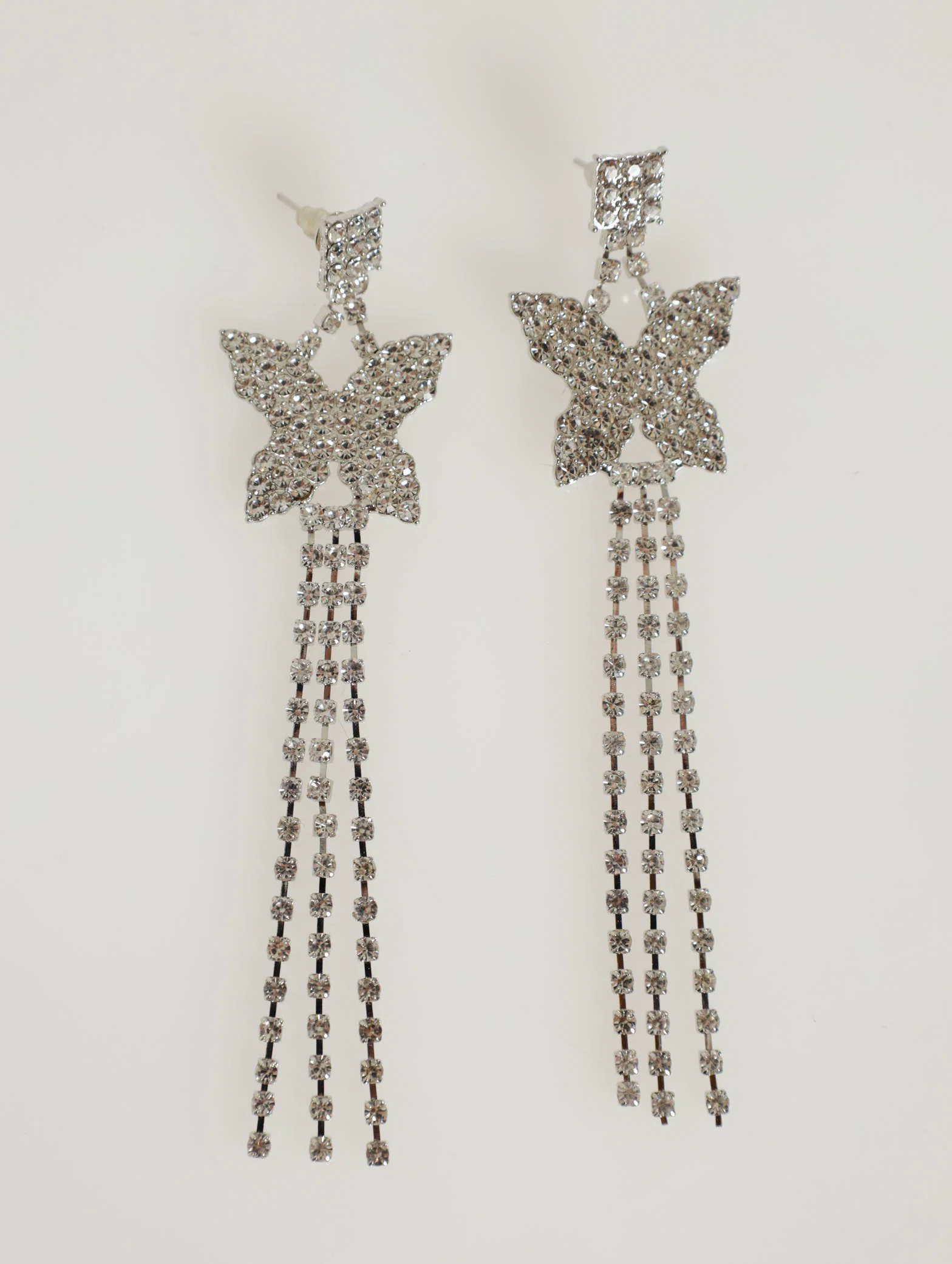 Diamante Butterfly & Diamante Thread Earrings