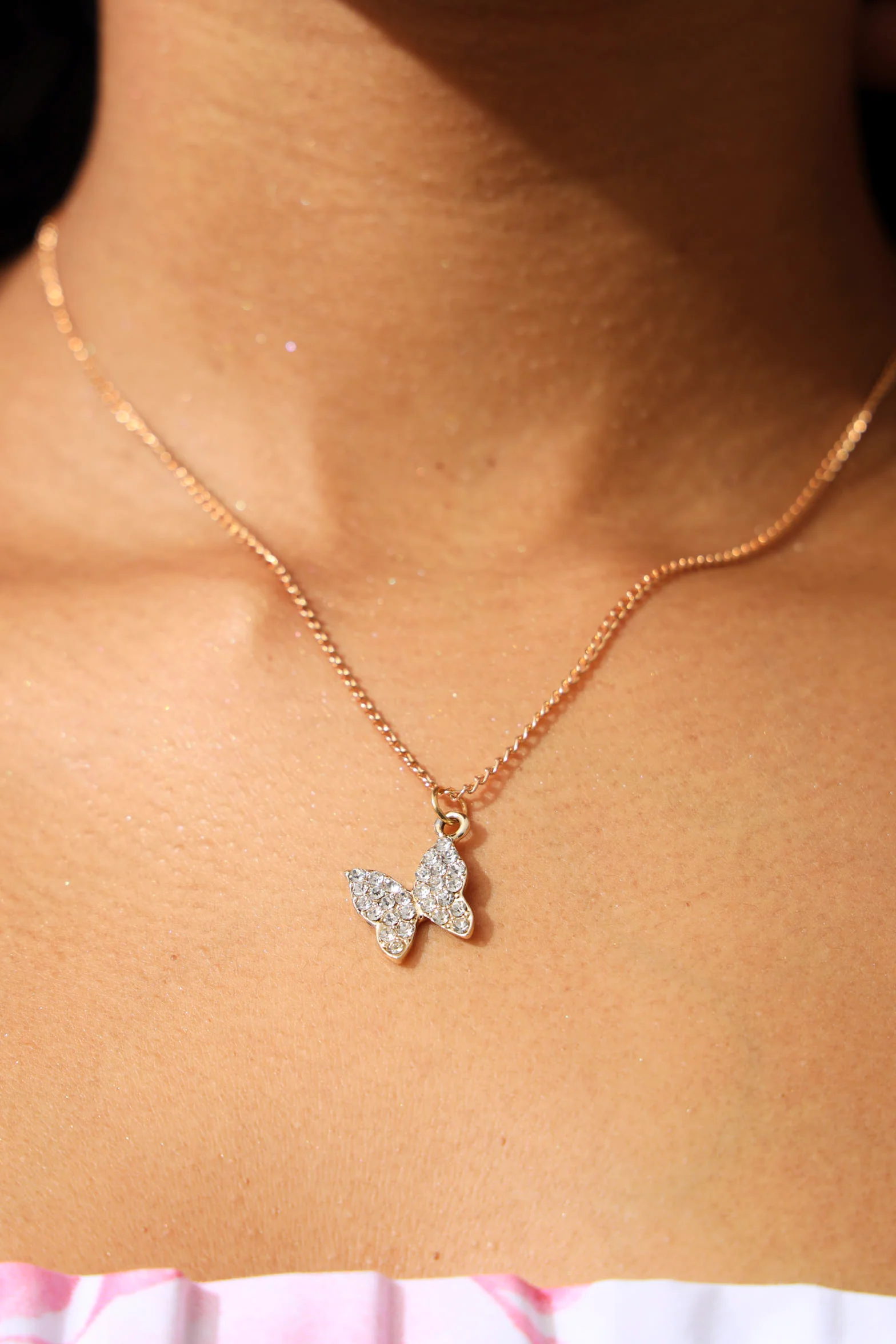Diamante Butterfly Necklace - Gold - Image 2