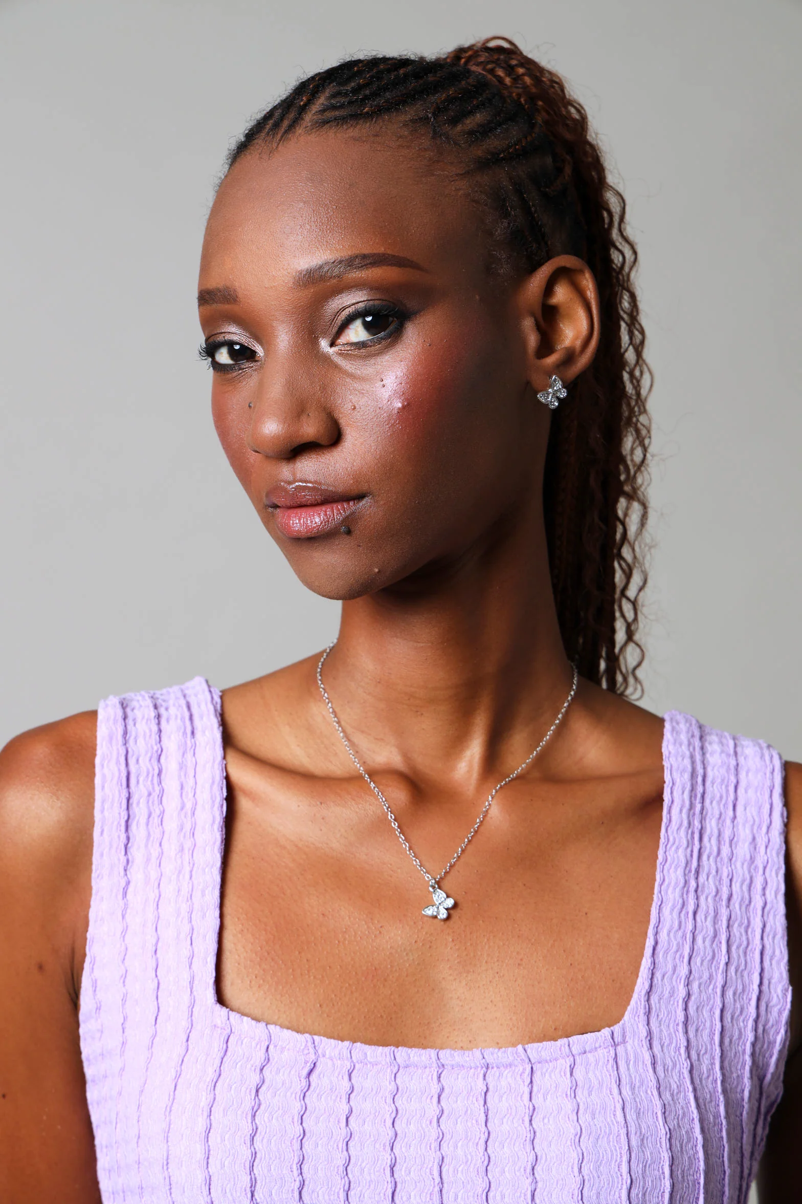 Diamante Butterfly Necklace With Matching Earrings - Silver - Image 2