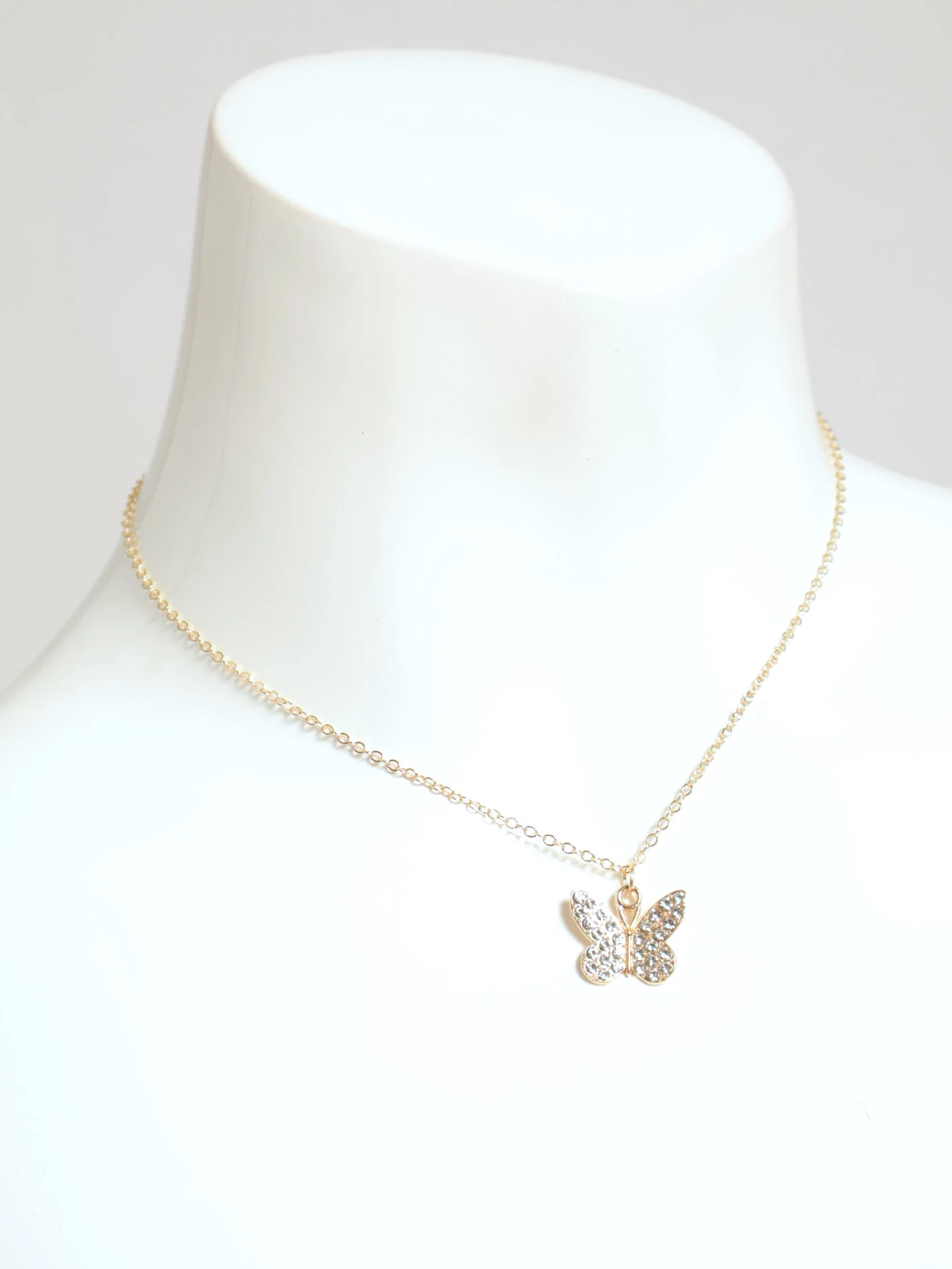 Diamante Butterfly Pendant Necklace & Earrings - Gold