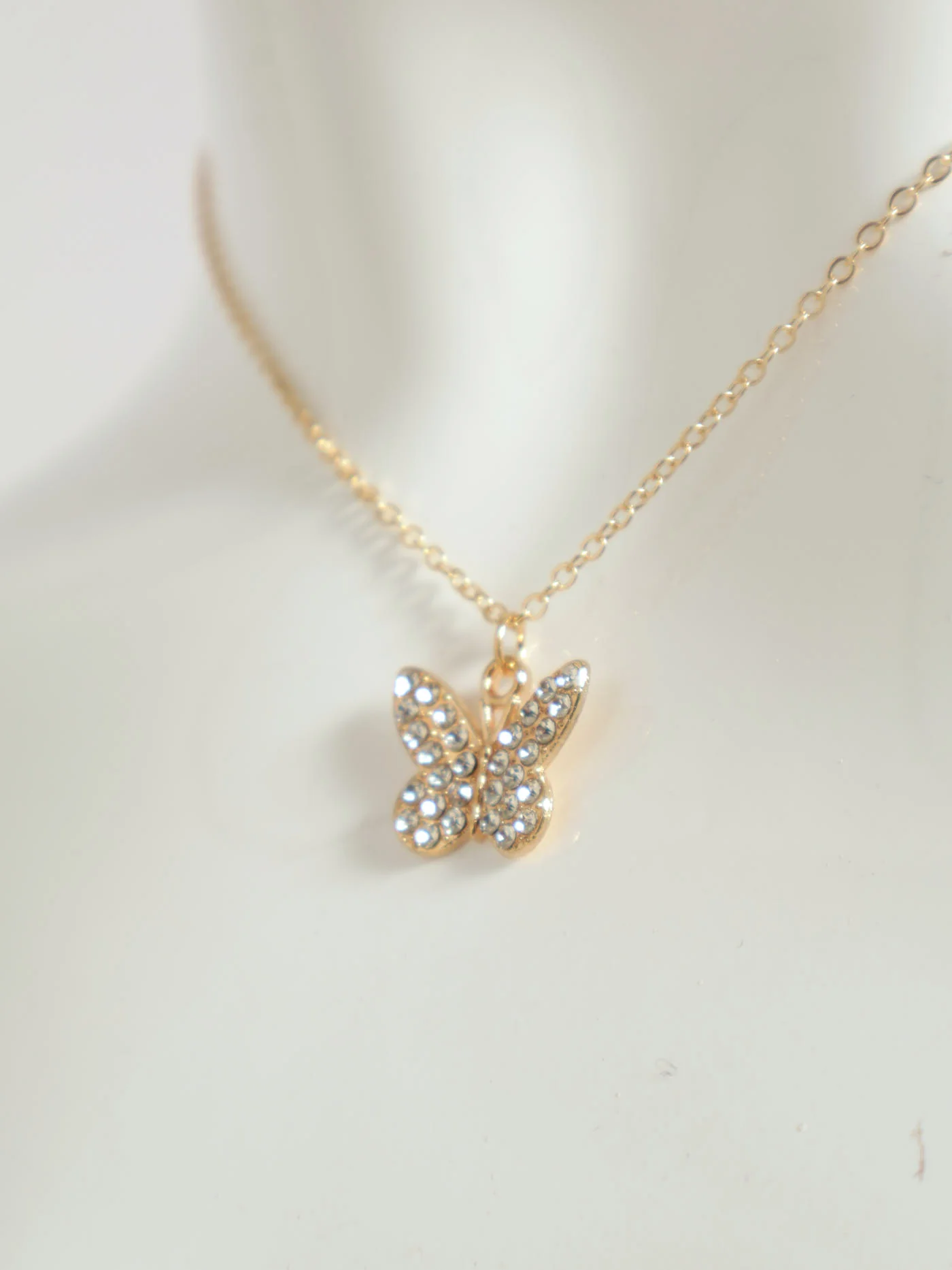 Diamante Butterfly Pendant Necklace & Earrings - Gold - Image 3