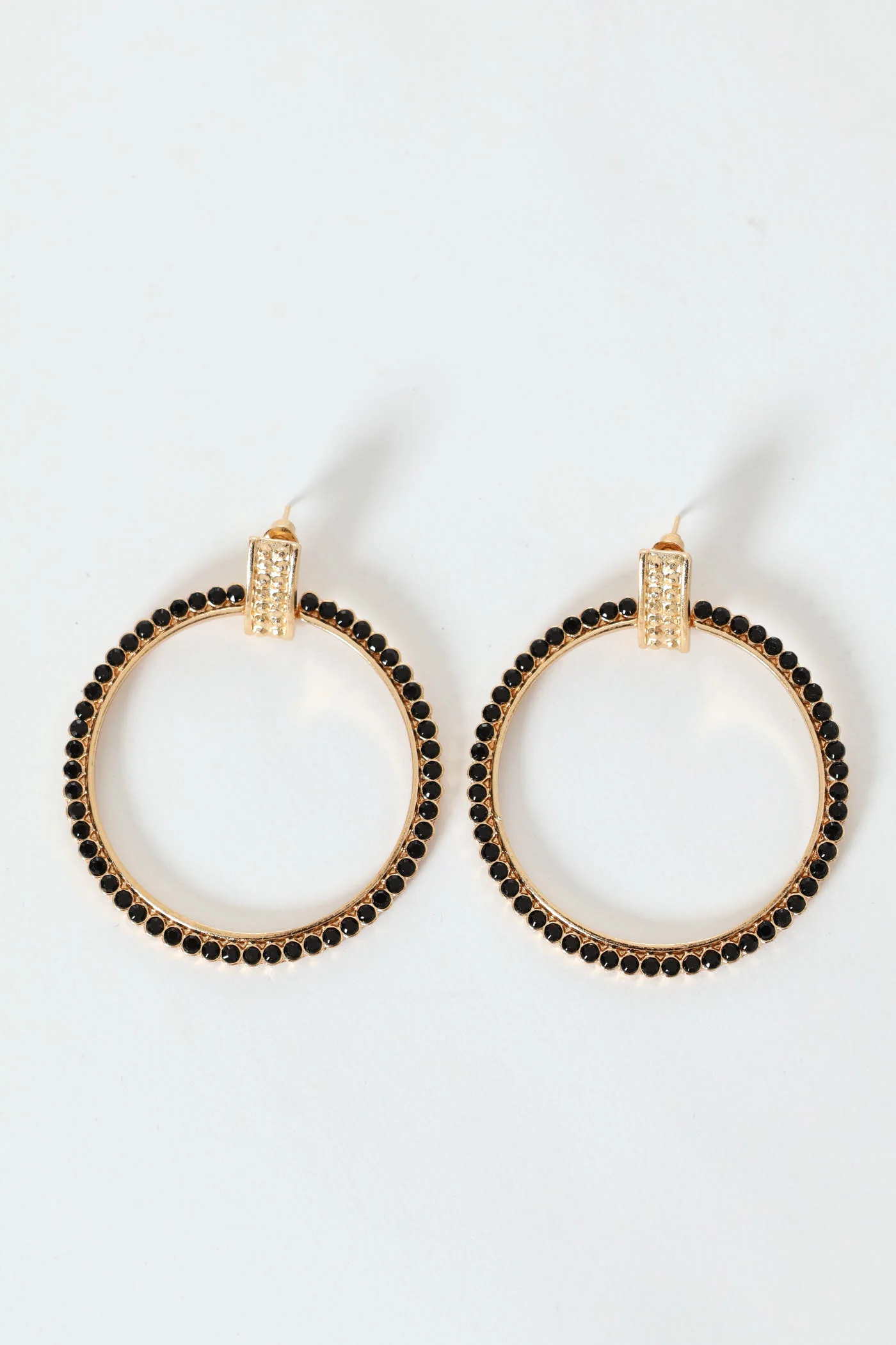 Diamante Detail Circular Statement Earrings - Gold