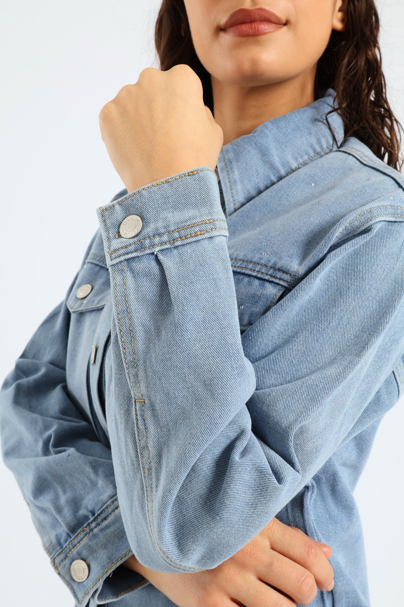 Diamante Detail Shacket - Stonewash - Image 4