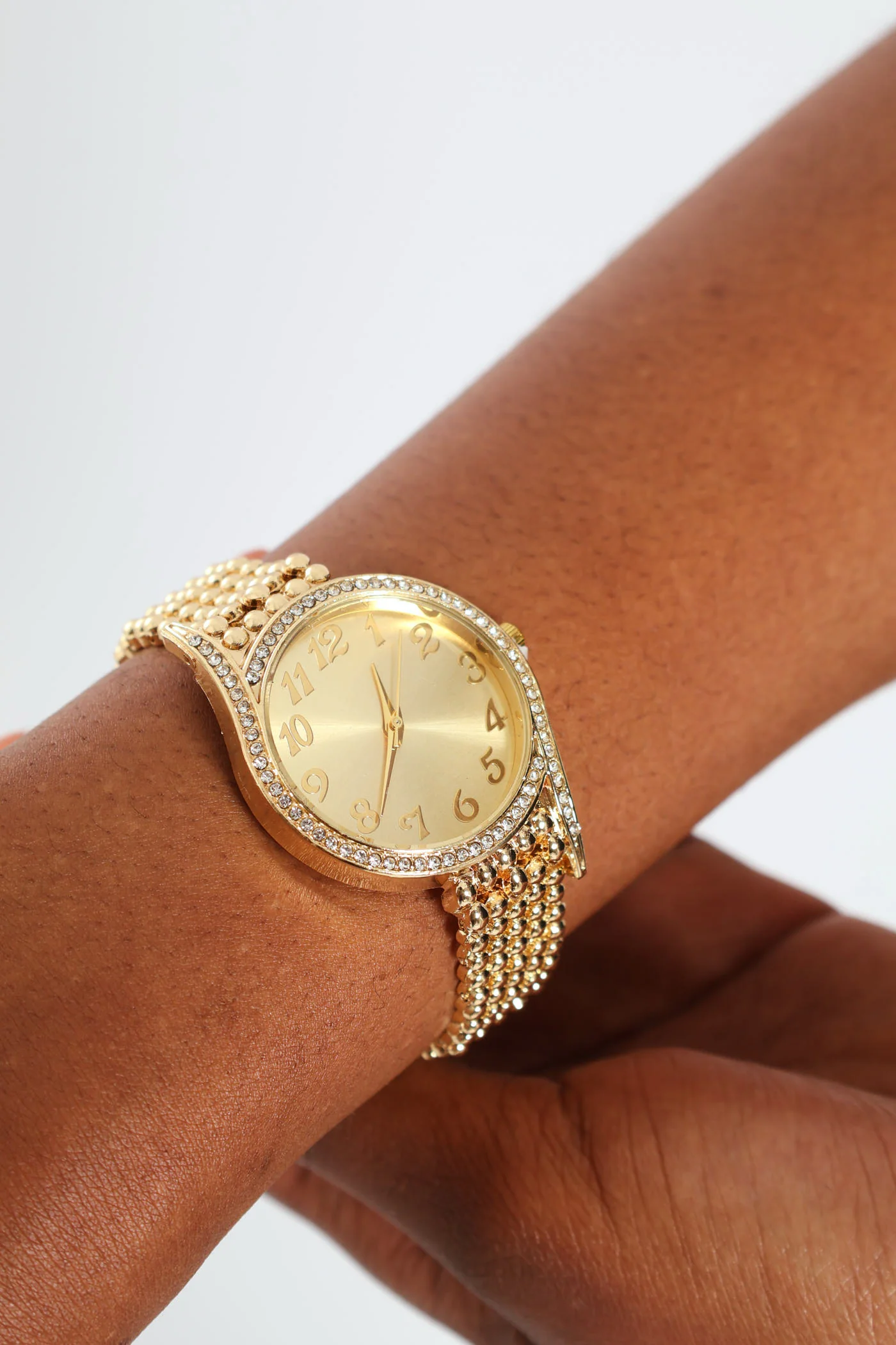 Diamante Dial Ball Chain Strap Watch - Gold