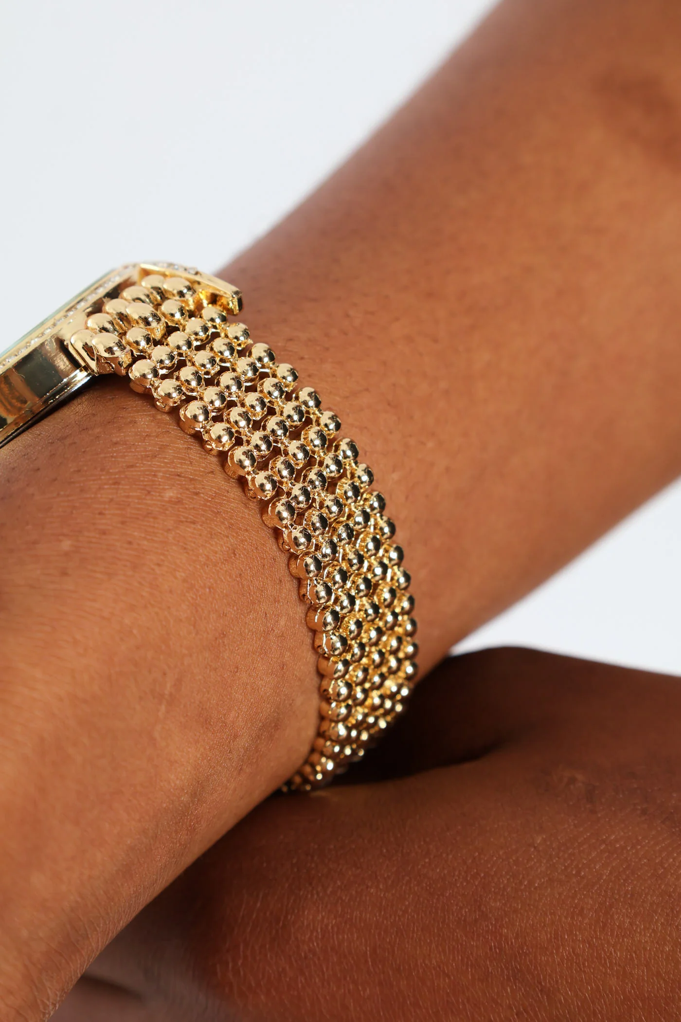 Diamante Dial Ball Chain Strap Watch - Gold - Image 3