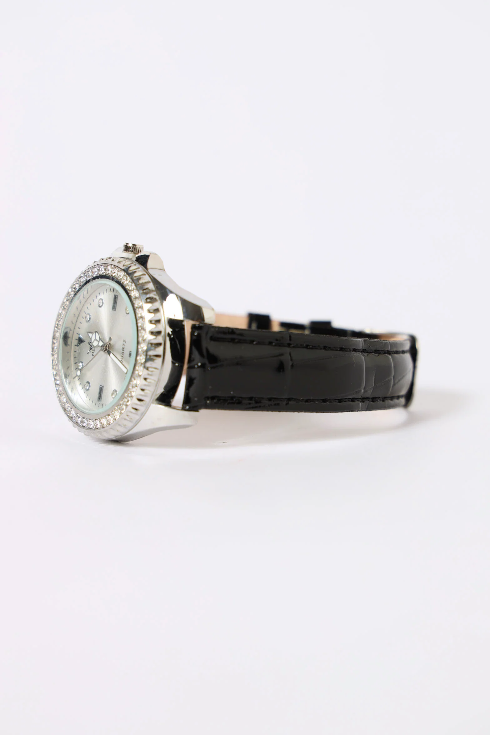 Diamante Dial Pu Strap Watch - Black - Image 2