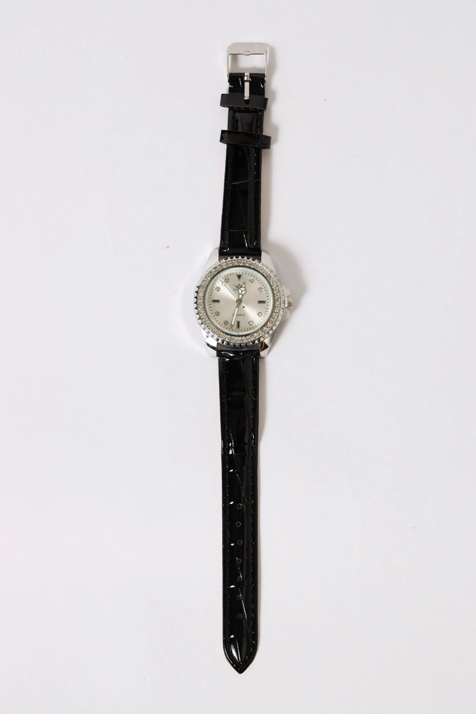 Diamante Dial Pu Strap Watch - Black - Image 3