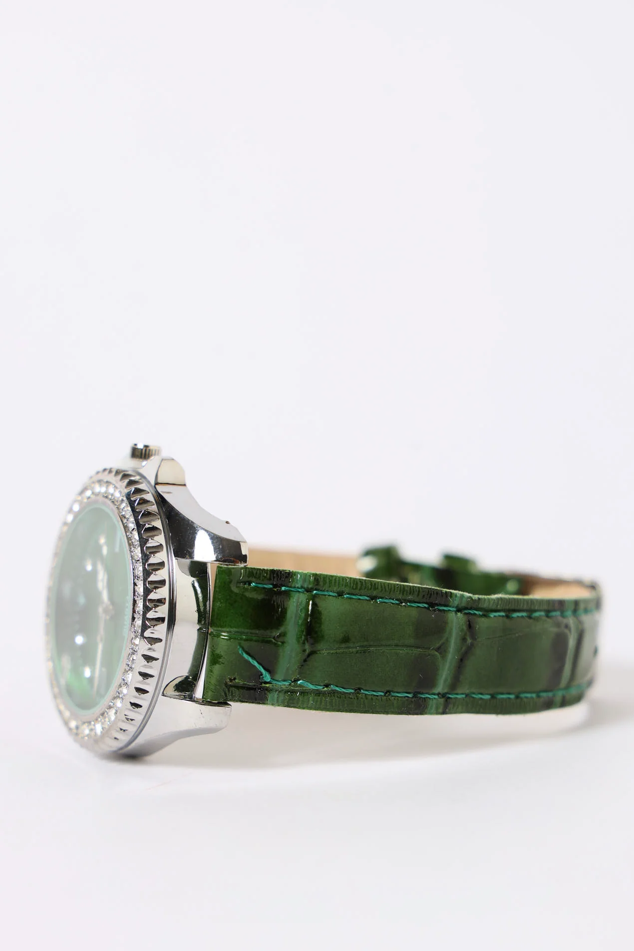 Diamante Dial Pu Strap Watch - Green - Image 2