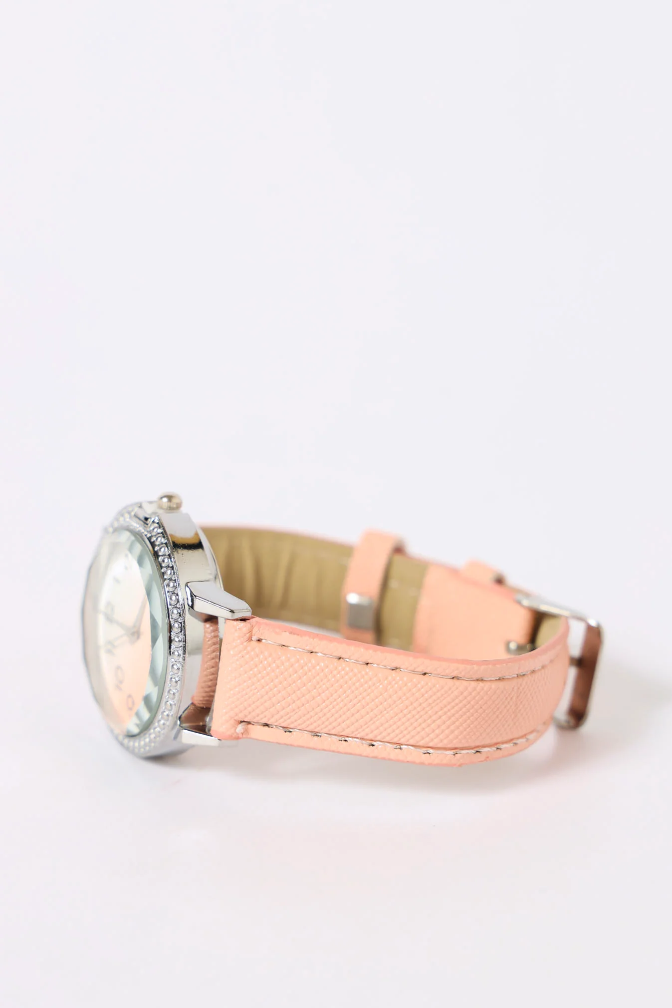 Diamante Dial Pu Strap Watch - Light Pink - Image 2