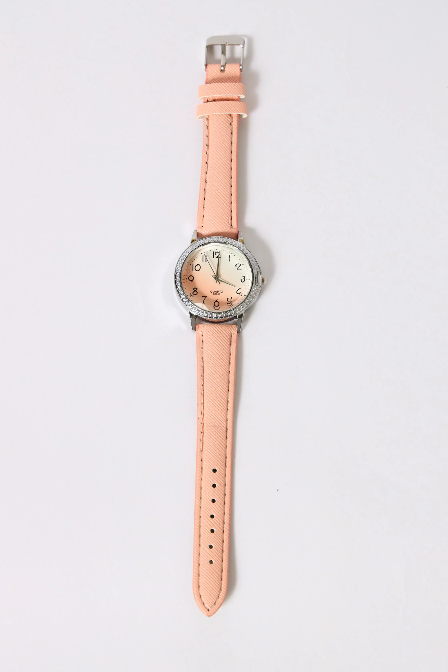 Diamante Dial Pu Strap Watch - Light Pink - Image 3
