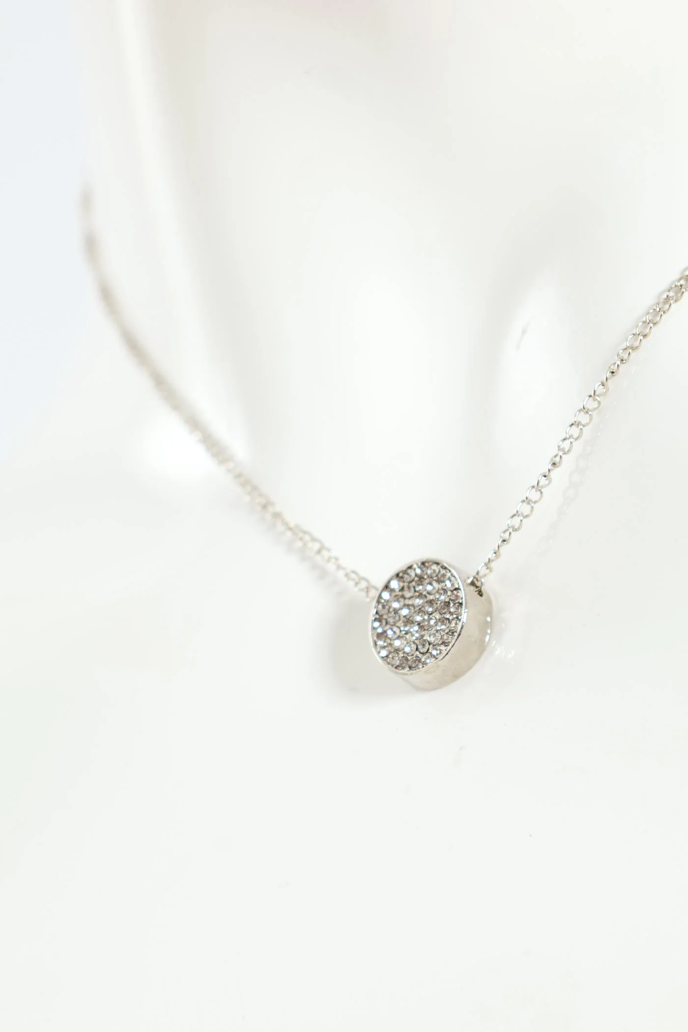 Diamante Disc Pendant & Matching Earrings - Silver - Image 2