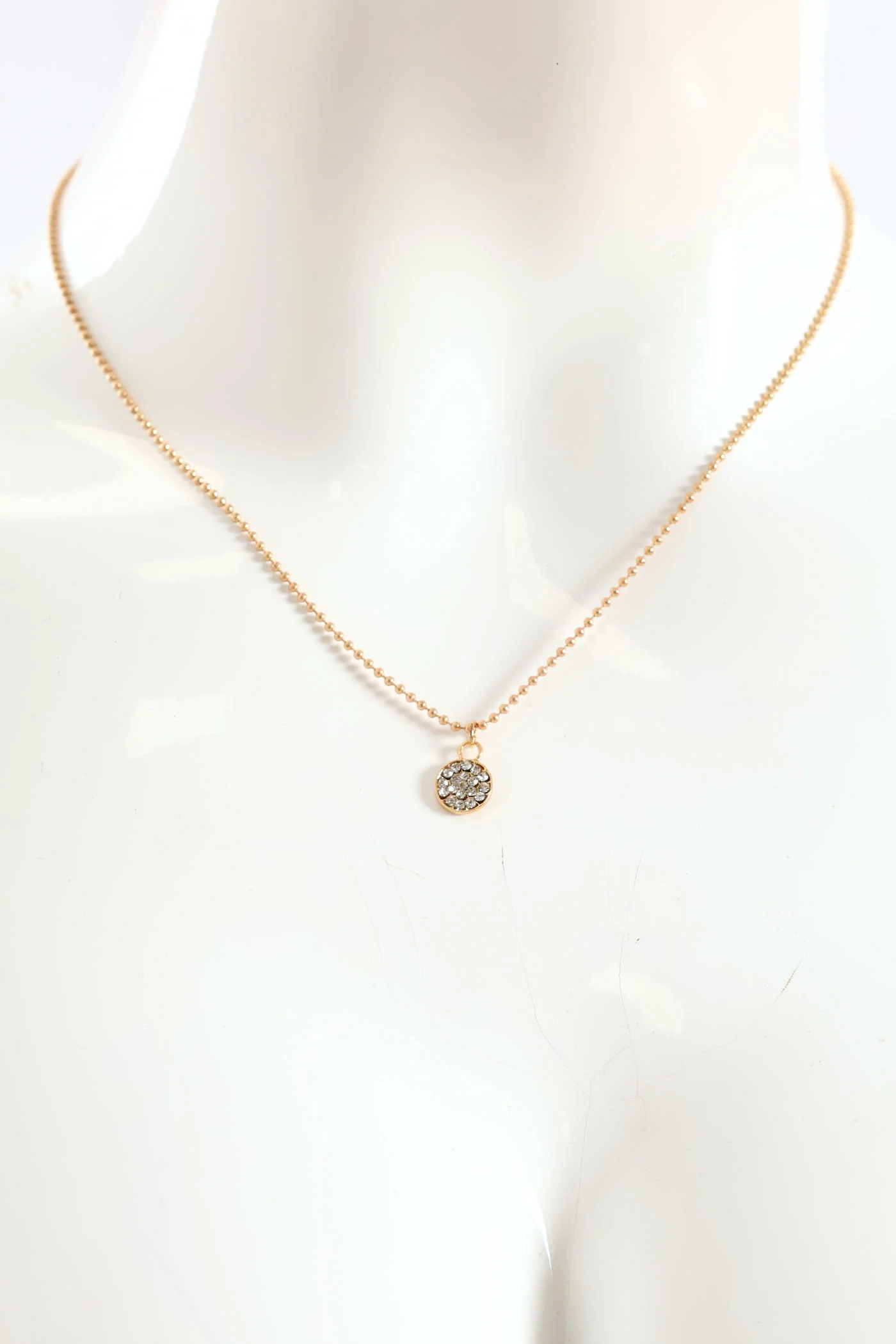 Diamante Disc Pendant Necklace & Matching Earrings - Gold - Image 3