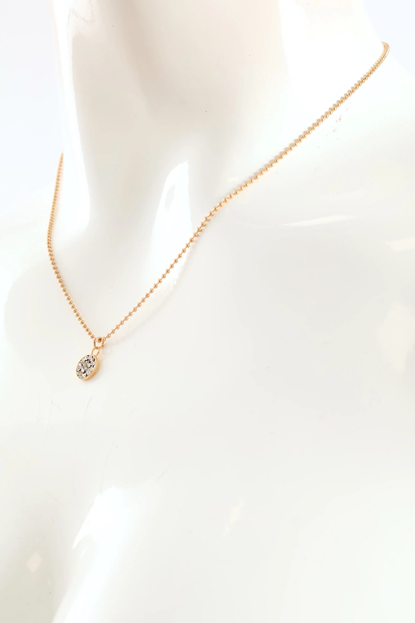 Diamante Disc Pendant Necklace & Matching Earrings - Gold - Image 4