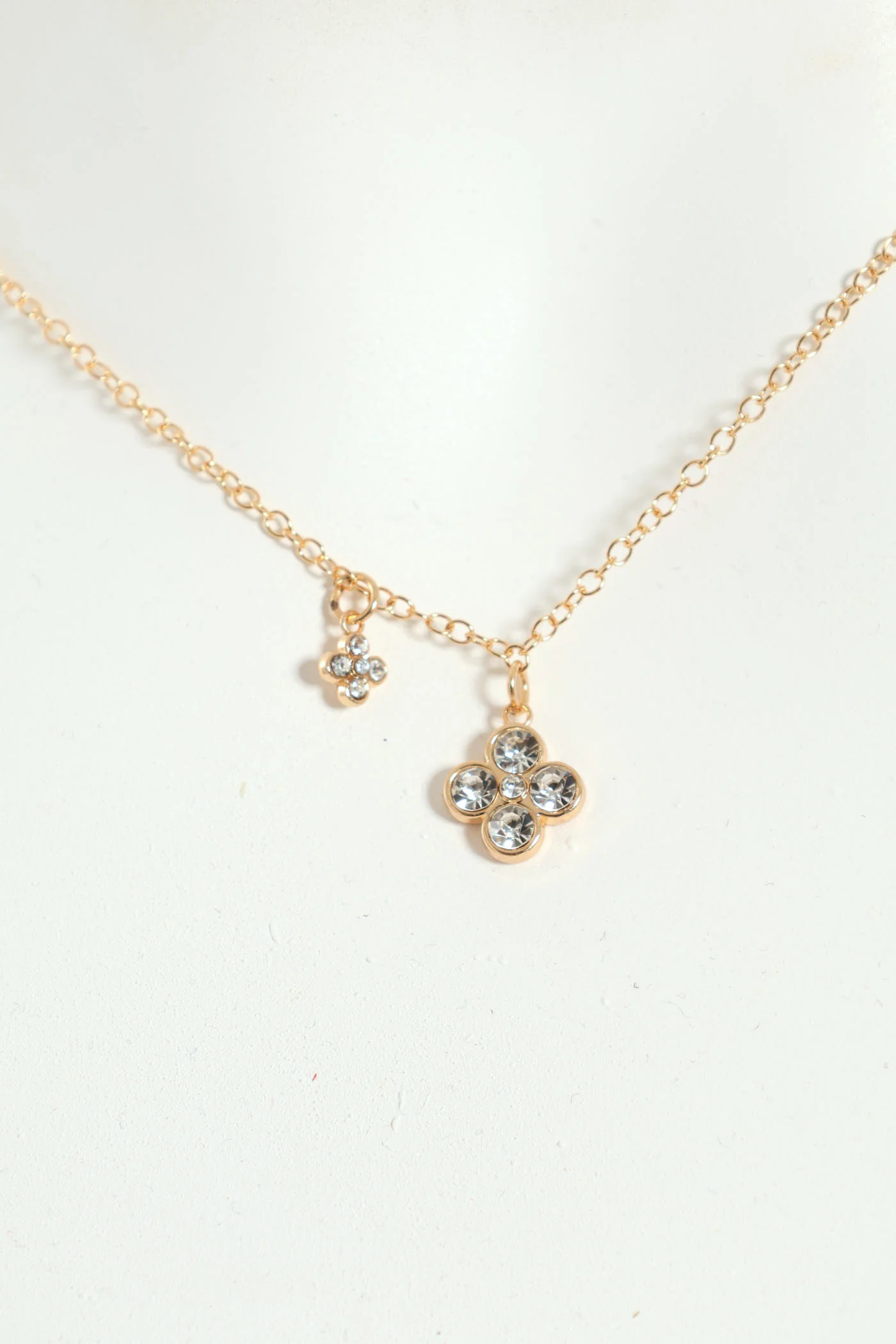 Diamante Double Flower Pendant Necklace - Gold - Image 3