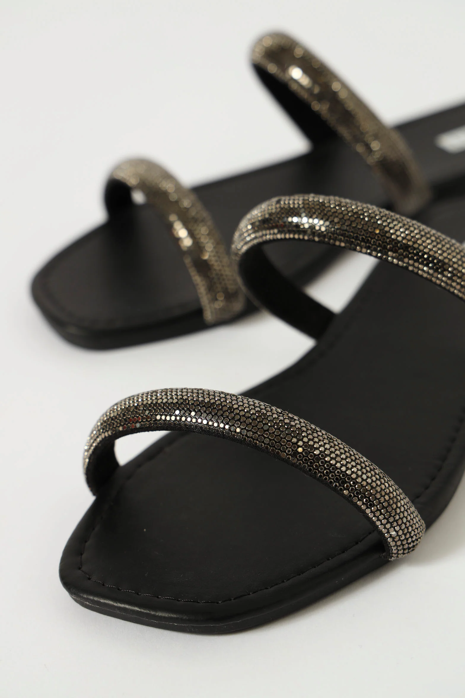 Diamante Double Strap Flat Sandal - Gunmetal - Image 2