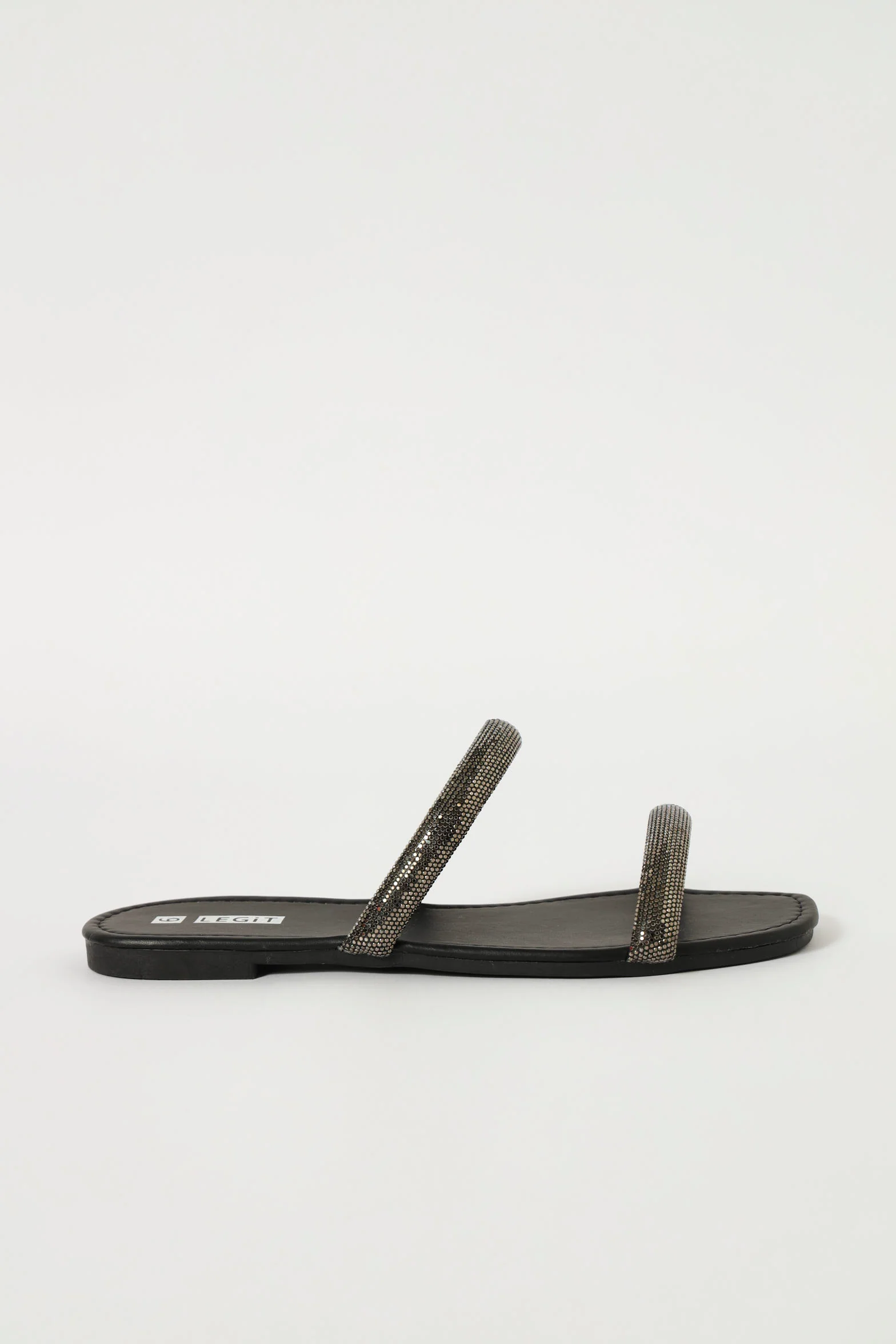 Diamante Double Strap Flat Sandal - Gunmetal - Image 3