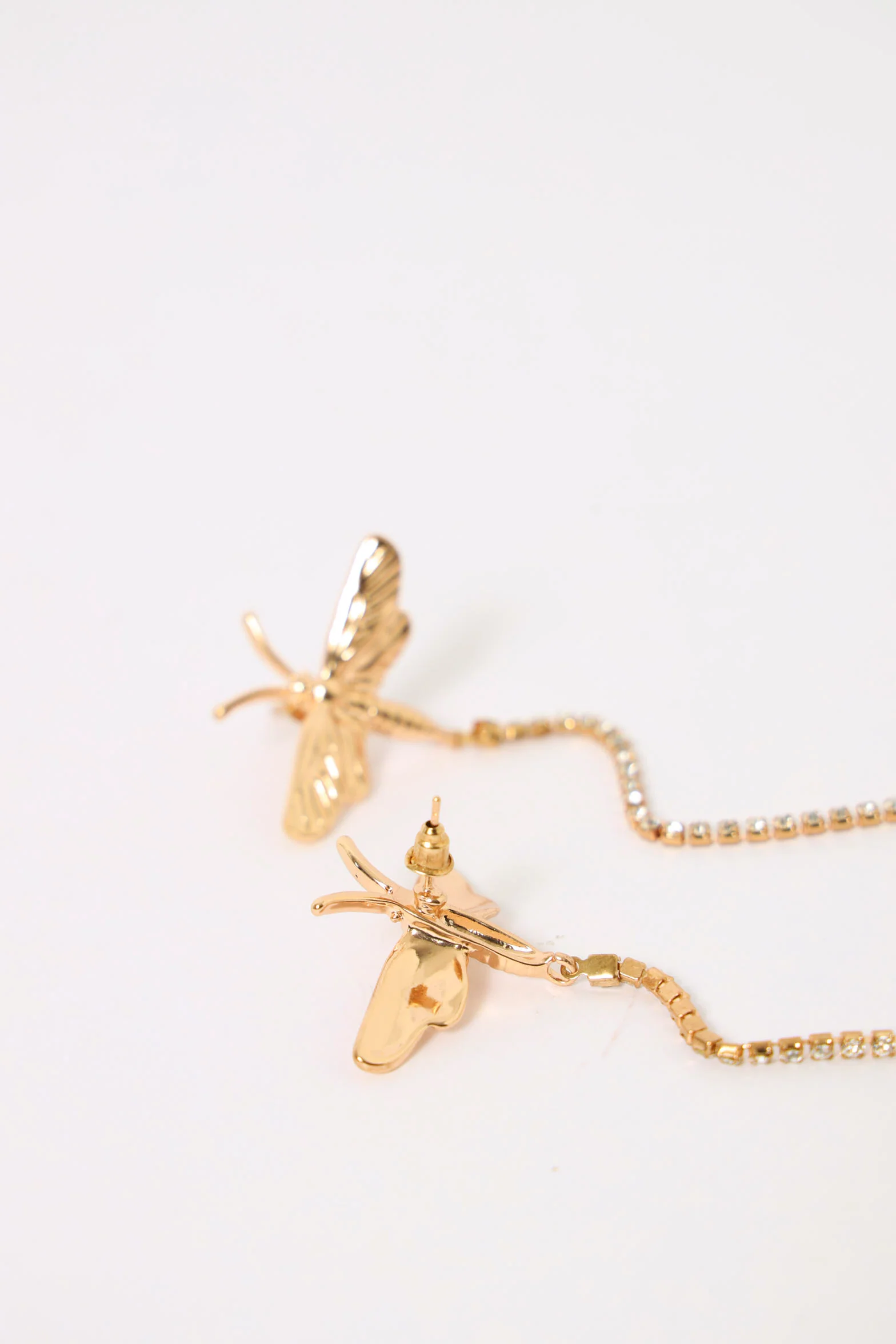 Diamante Dragonfly Hanging Earrings - Gold - Image 3